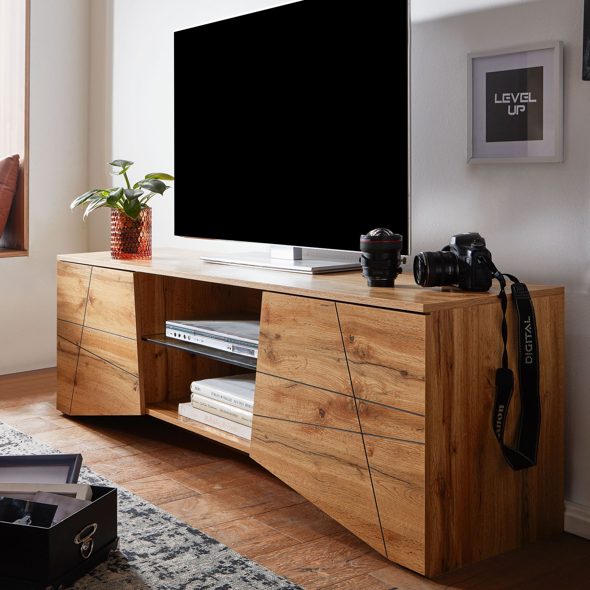 Image of Lowboard Wooden Oak Decor 160x50x40 Cm Tv Cabinet With 2 Doors, Tv Cabinet, Tv Table Tv Cabinet Modern, Tv Cabinet Living Room