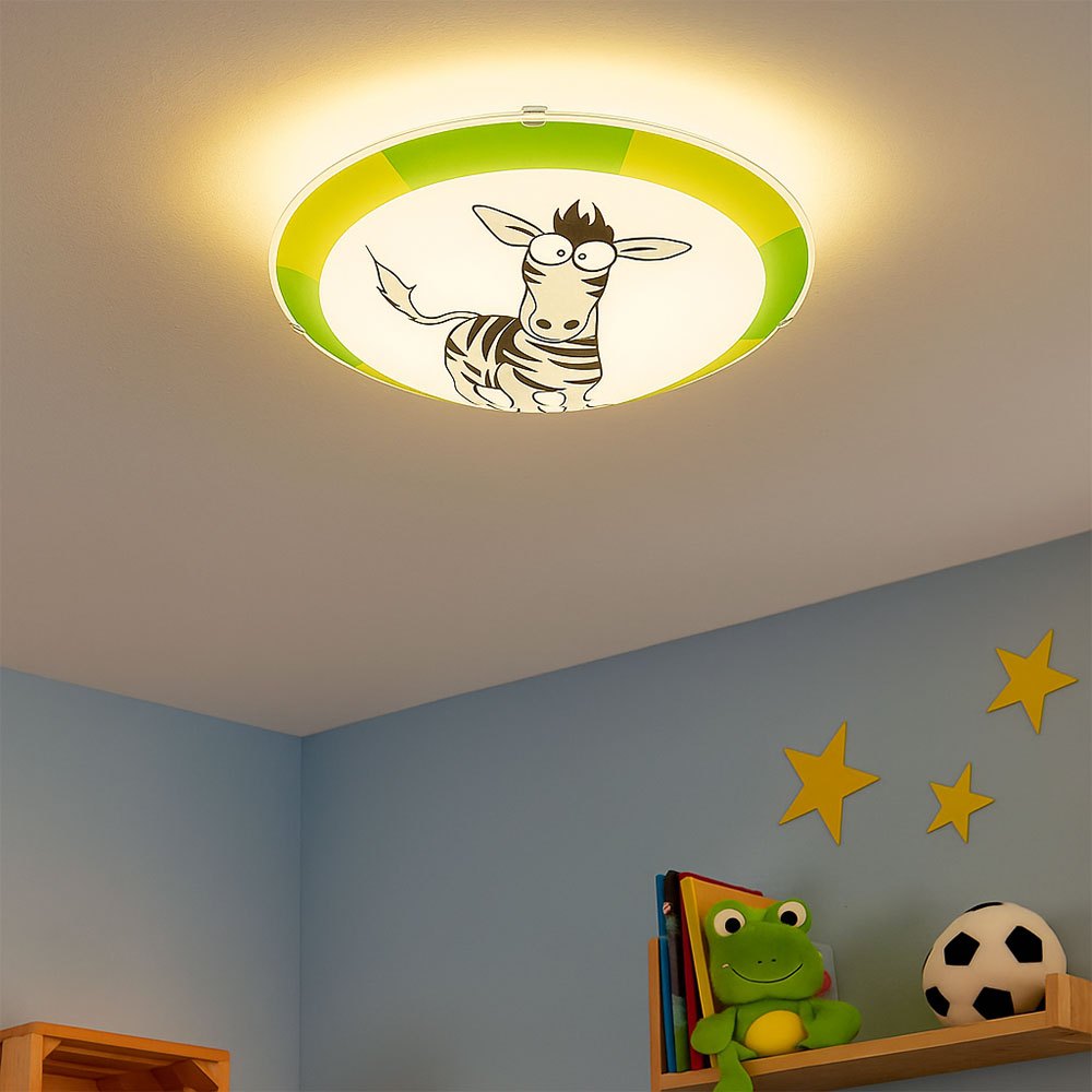 Ceiling Children's Lamp Wall Lighting Playroom Motif Zebra Pattern Stripes Green Grey Eglo 94457