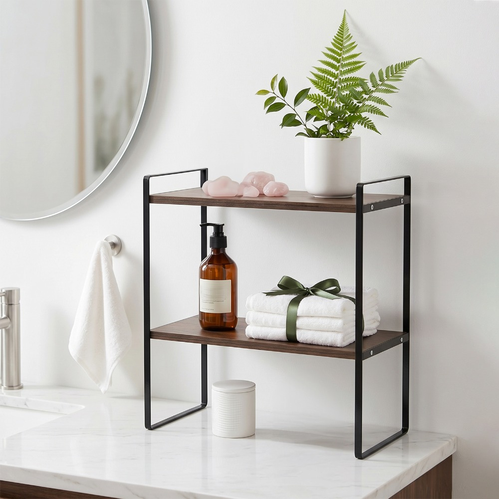 Walnut Tone Multi-Functional Storage Rack for Desk & Decor