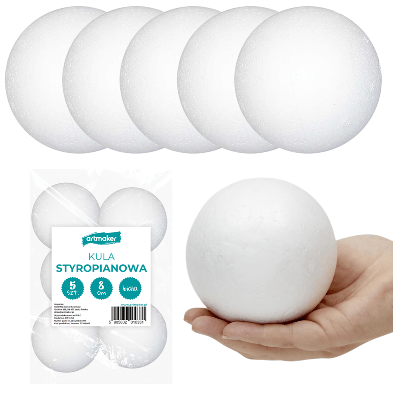 TEMU Styropian Balls 8 Cm Set Of 5pcs White Styrofoam Balls For Handicraft And Decoupage Smooth Base For Decorating Christmas Ornaments And Diy