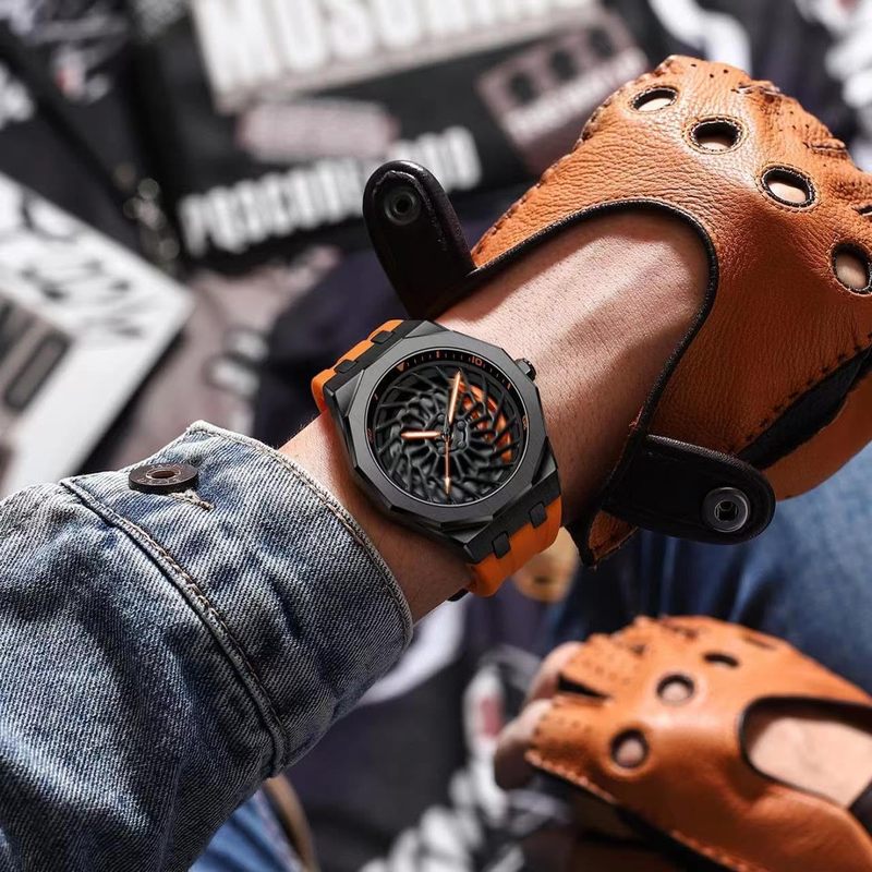 3D Rim Watch Band, Stainless Steel & Mineral Glass, Quartz Watch Accessory, Stylish Timepiece Upgrade