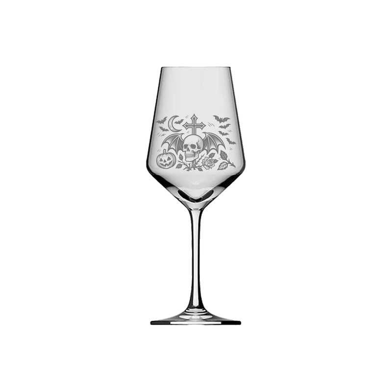 Wine Glass With Engraving Gothic Halloween 350ml - Gift For From Valhalla