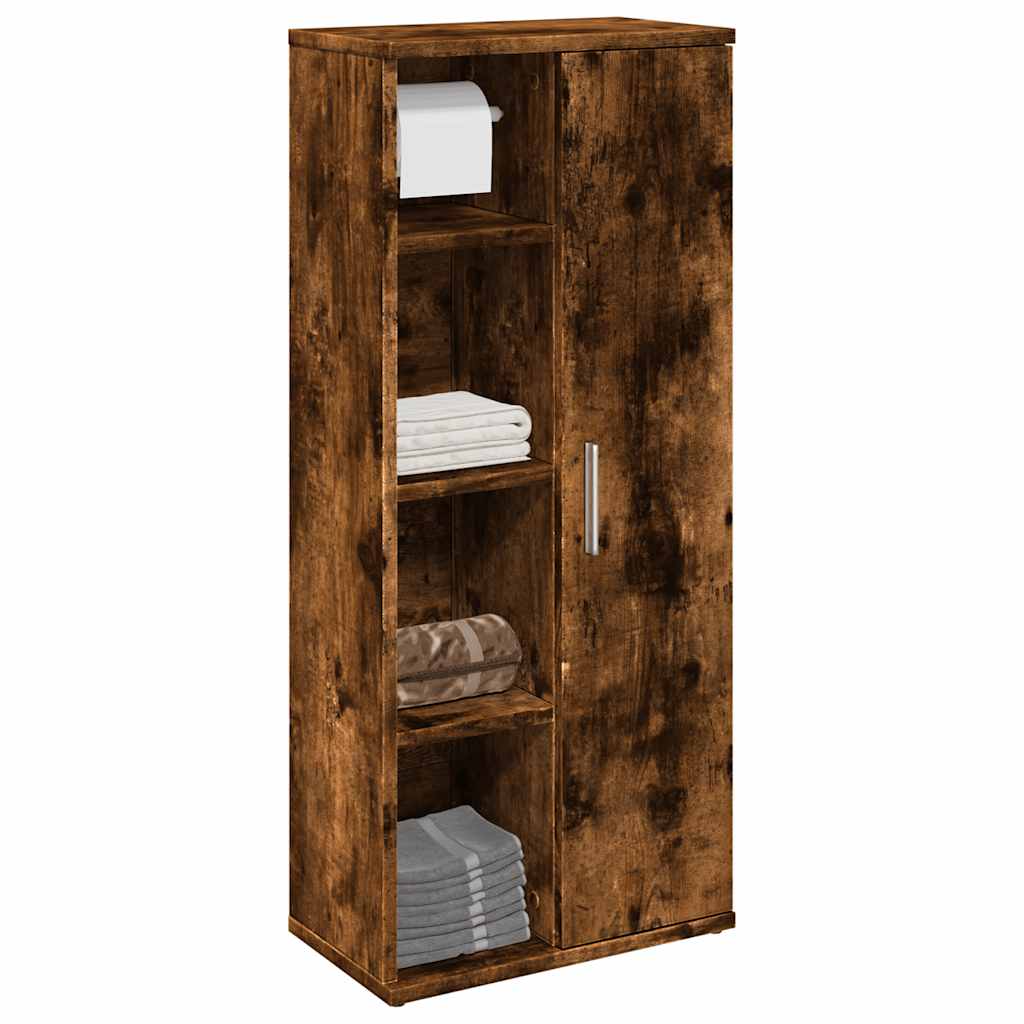 Image of Vidaxl Bathroom Cabinet With Roller Holder Smoked Oak 39x22x90 Cm, Bathroom Cabinet, Bathroom Furniture, Washbasin Cabinet, Bathroom Cabinets, Bathroom Furniture