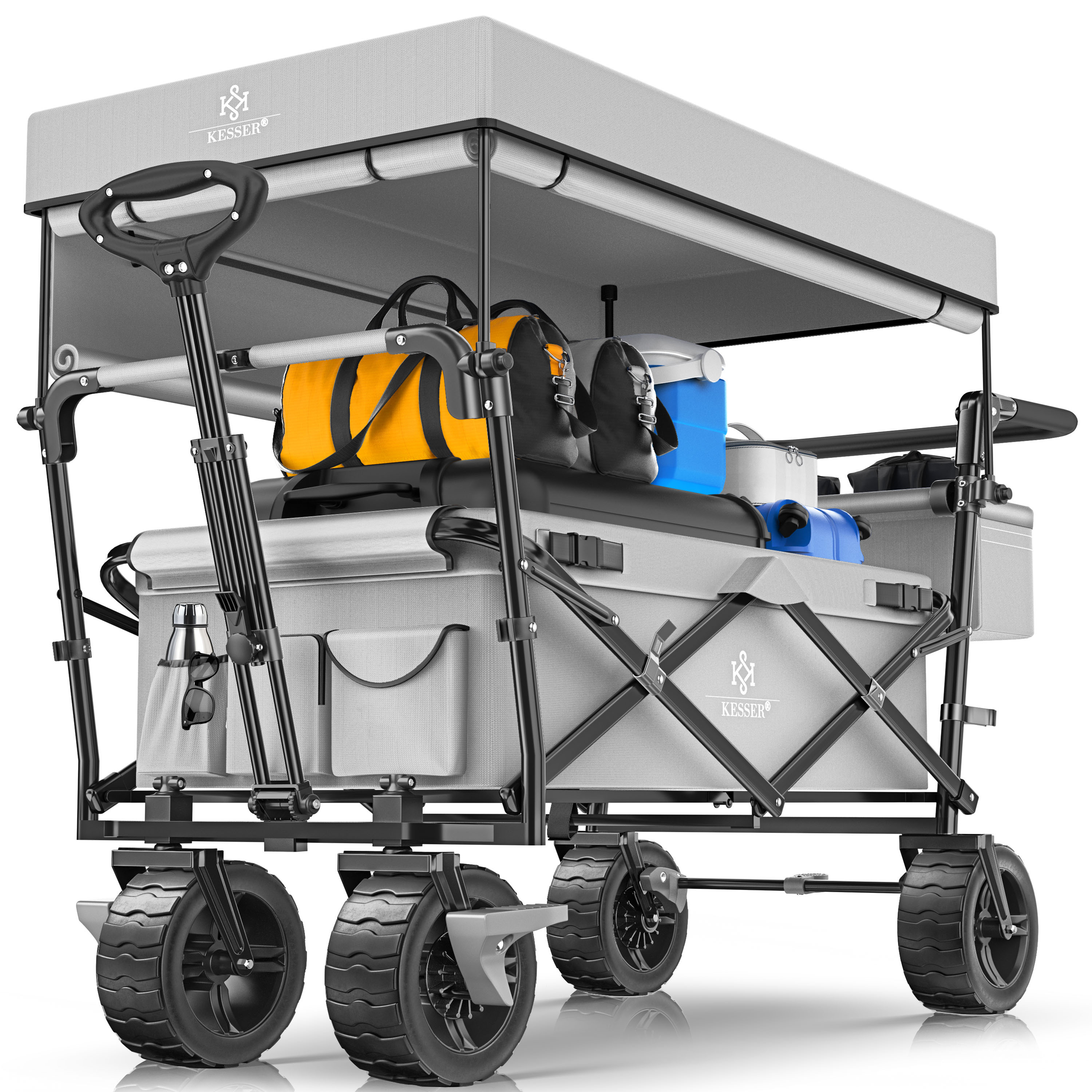 E-shop KESSER® faltbar GT9000 Handwagen mit Dach | Transportwagen max. belastbar bis 150kg mit Hartgummi-Räder & Feststellbremsen (Vorne & Hinten) |