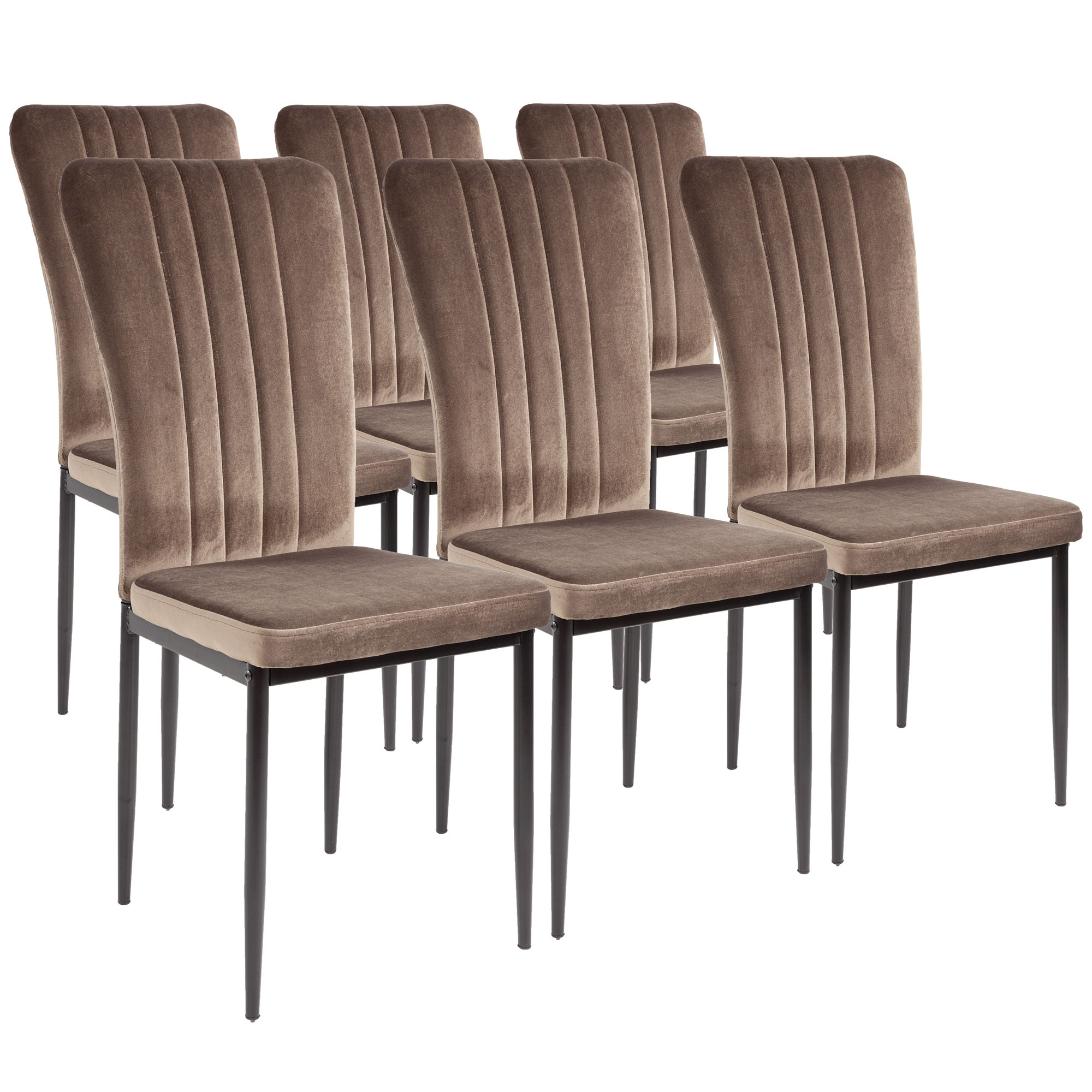 Image of Velvet-upholstered Dining Chairs 4/6-piece Set Modena, Black/gray/brown - Stylish Vintage Design, Elegant Padded Chairs For Dining Table - Kitchen Chairs Or High-load Capacity Dining Chairs