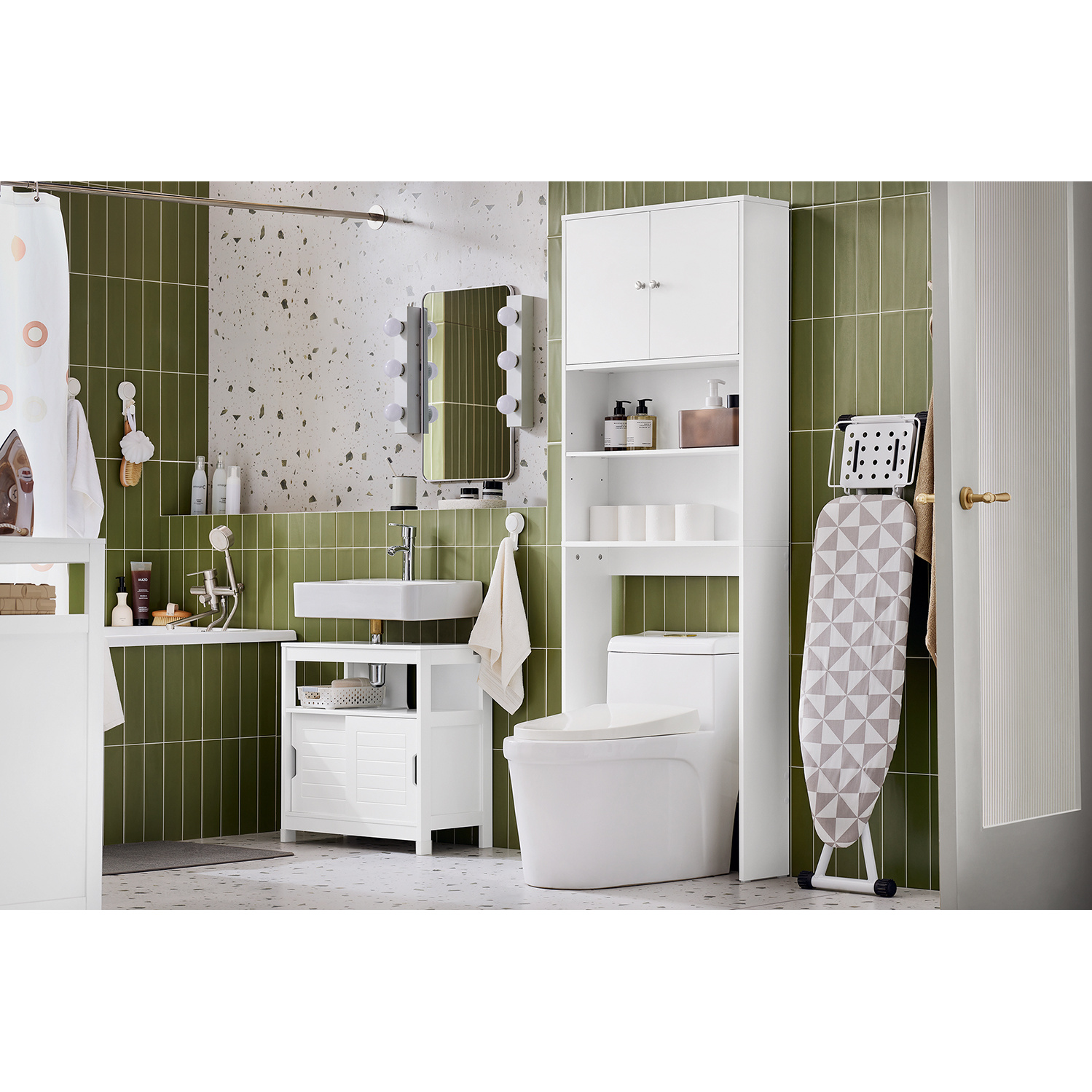 Image of Sobuy Bathroom Cabinet With Open Shelves 3-stage Height Adjustable For Storage Above Wc Or Washing Machine White 65x182x20cm Bzr165-w