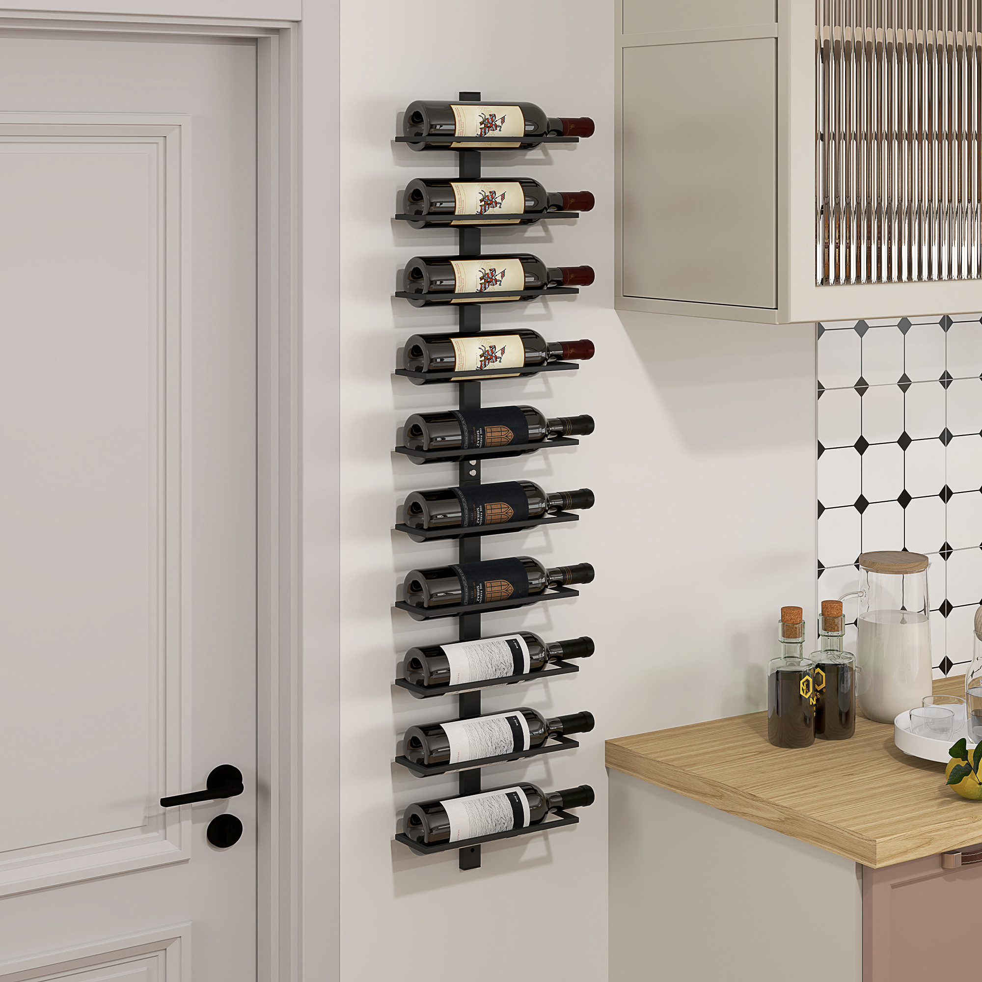 Wine Rack Bottle Rack For 10 Wine Bottles, Wall-mounted Bottle Holder Storage Rack Made Of Steel, Wine Bottle Rack For Kitchen, Dining Room Black