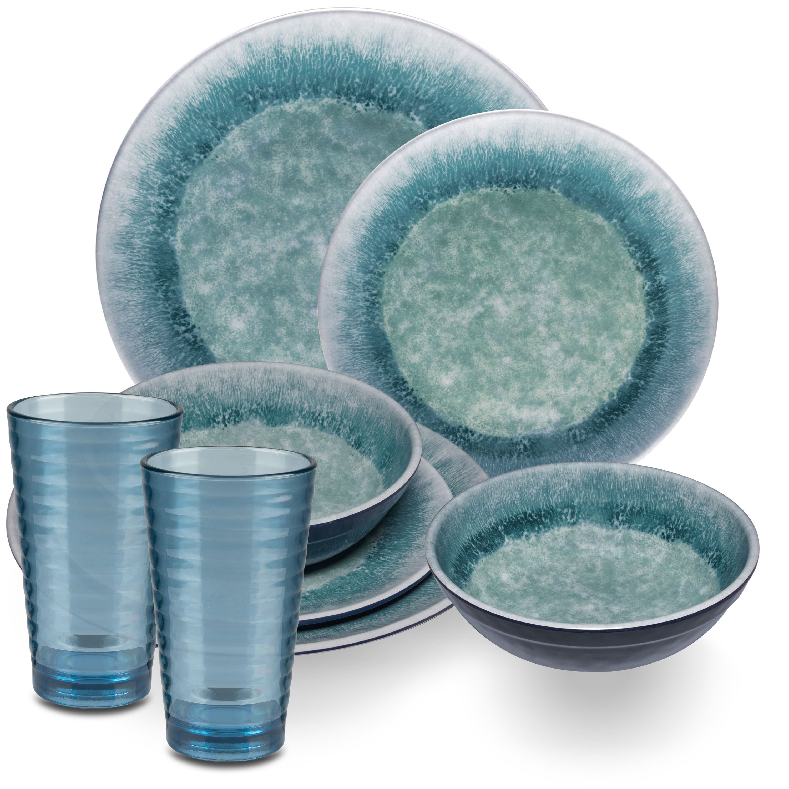 Image of Adria Blue Camping Tableware For 2 People - 8-piece Set In Blue - Includes 400ml Blue Acrylic Drinking Glass, Dishwasher Safe, Camping Accessories, Camping, Festival Camping