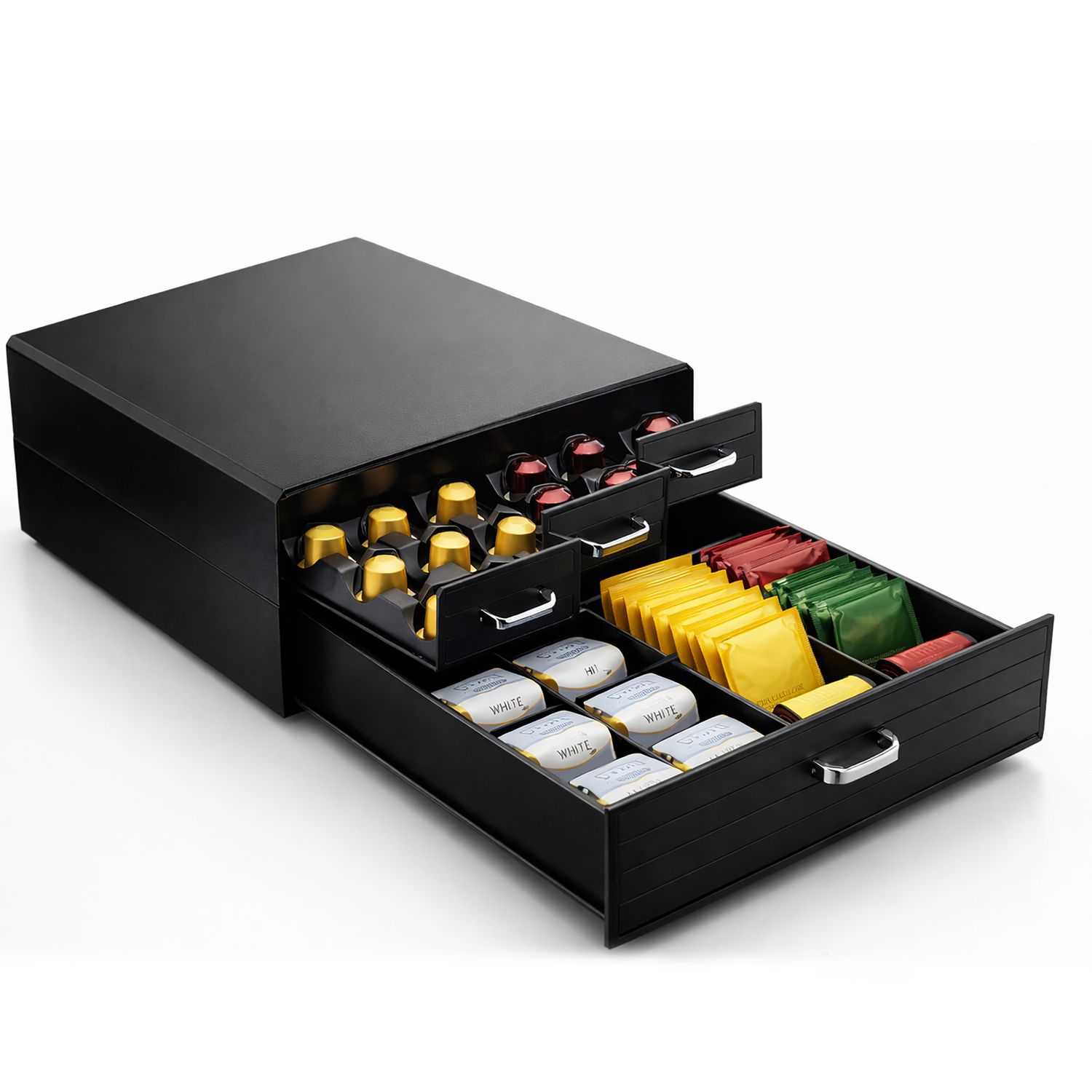 Image of Coffee Capsule Holder Drawer, Compatible With Nespresso, & Capsules, Capsule Organizer For Coffee Machine, Storage For Coffee Accessories Sticks, Tea & Milk, Black
