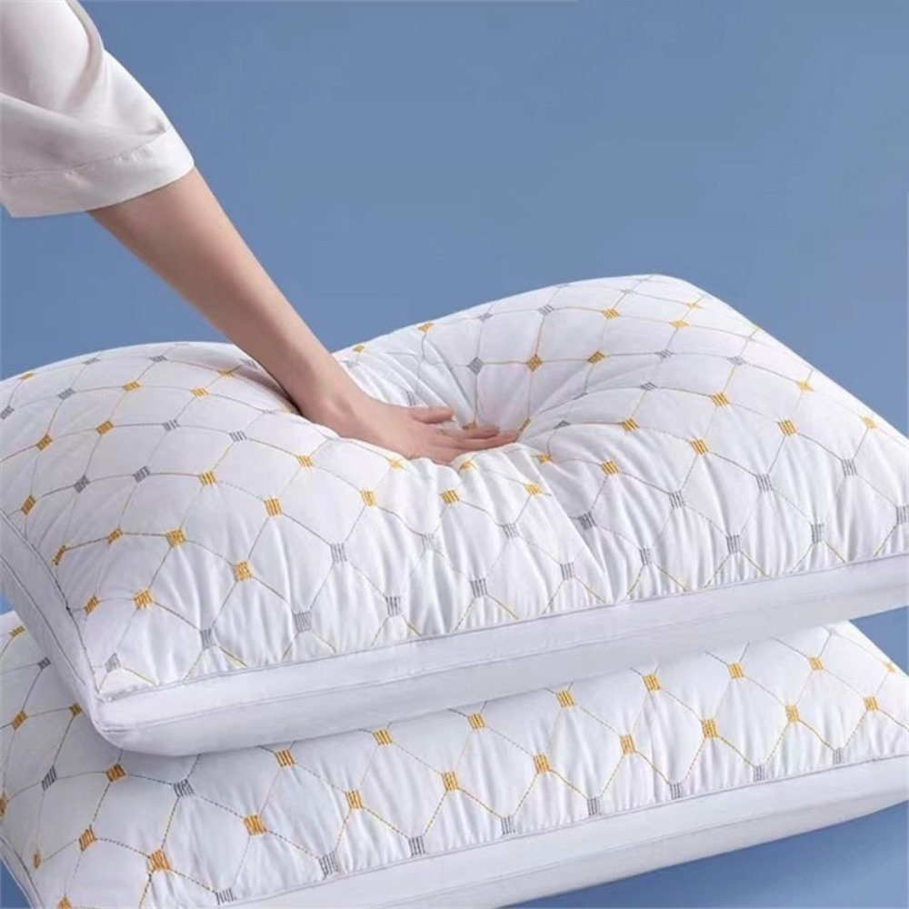TEMU Pack Of Bounce Back Anti Allergic Bedding Plump Pillow, Hypoallergenic Polyester Fiber Pillow Insert - White Double-border & Starry Embroidered,