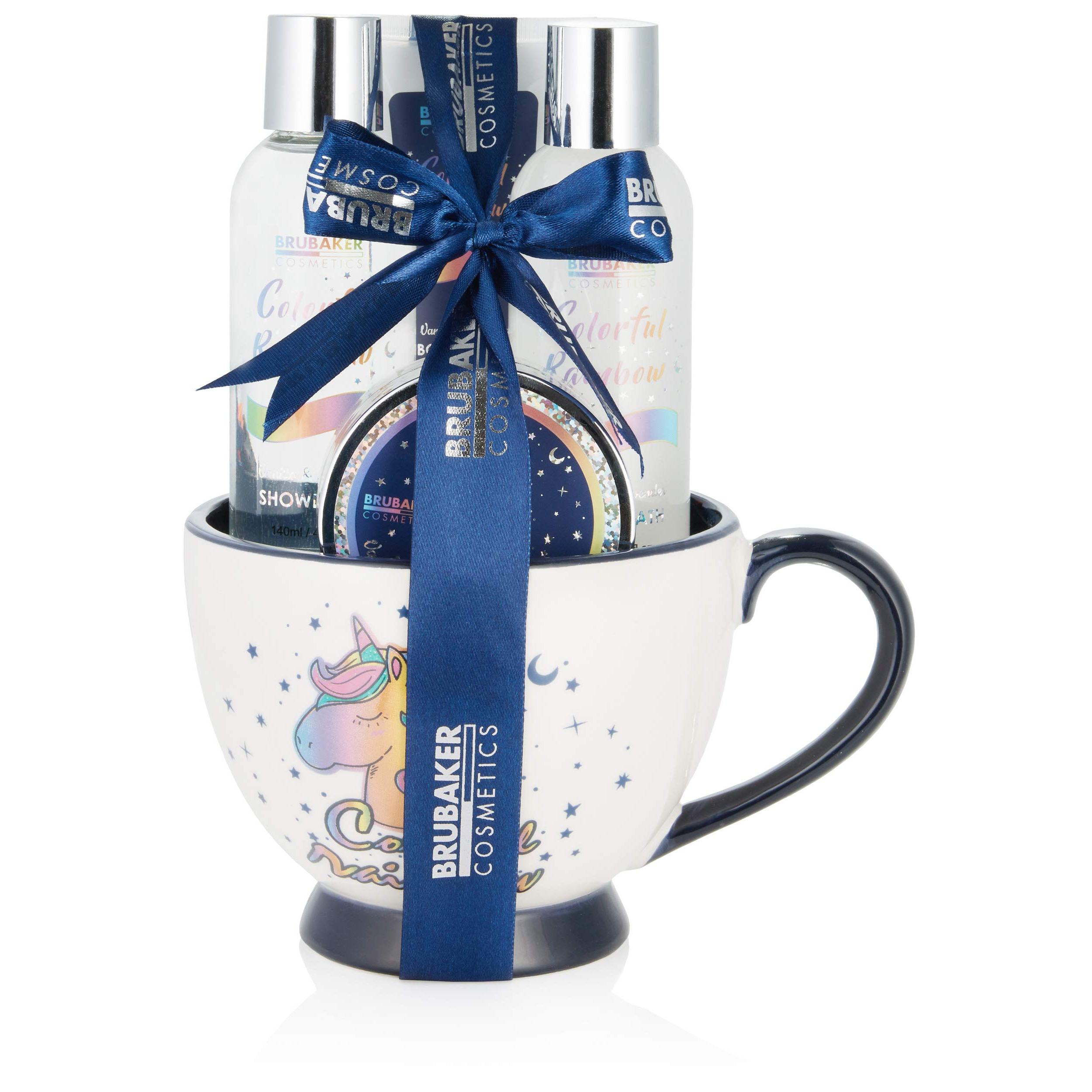 Image of Brubaker Cosmetics 5pcs Unicorn Bath And Shower Set - Gift Set With Vanilla Lavender Scent In Xxl Blue And White Coffee Mug