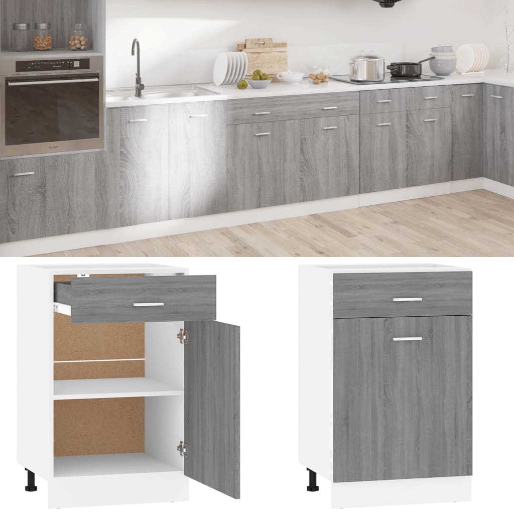 Image of Vidaxl Base Cabinet With Drawer "" Grey 50x46x81.5 Cm, Kitchen Cabinet, Catering Cabinet, Commercial Furniture, Kitchen Furniture, Storage Cabinet