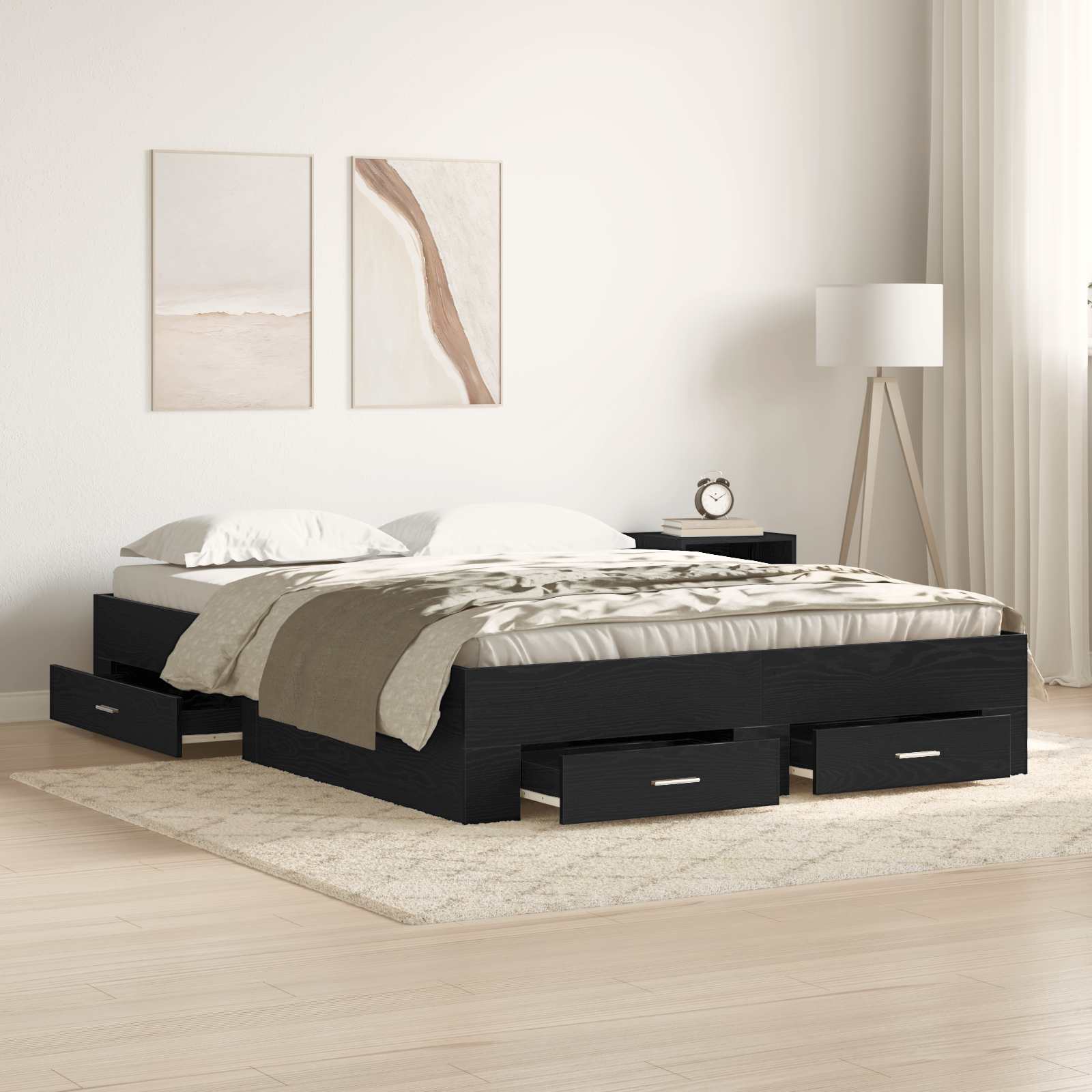 Bed Frame Optics 140 X 200 Cm Wood Material, Stylish Storage Bed Frame, Rectangular , Wooden Furniture For Modern Bedrooms