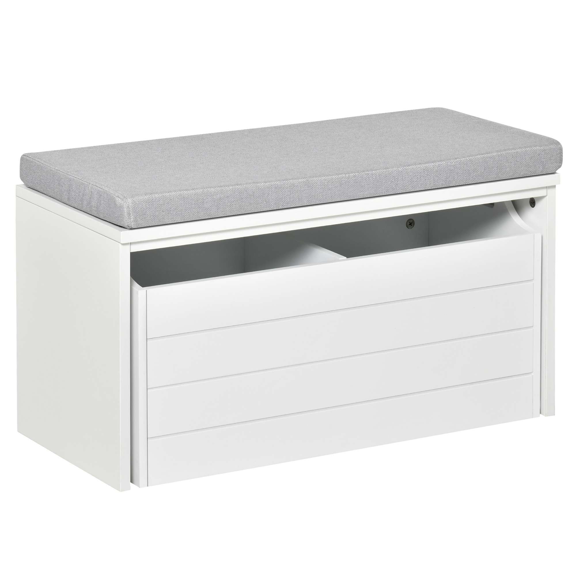 Homcom Storage Bench With Cushion Grey - Shoe Cabinet - Shoe Bench With Large Double Compartment Drawer - Mdf White