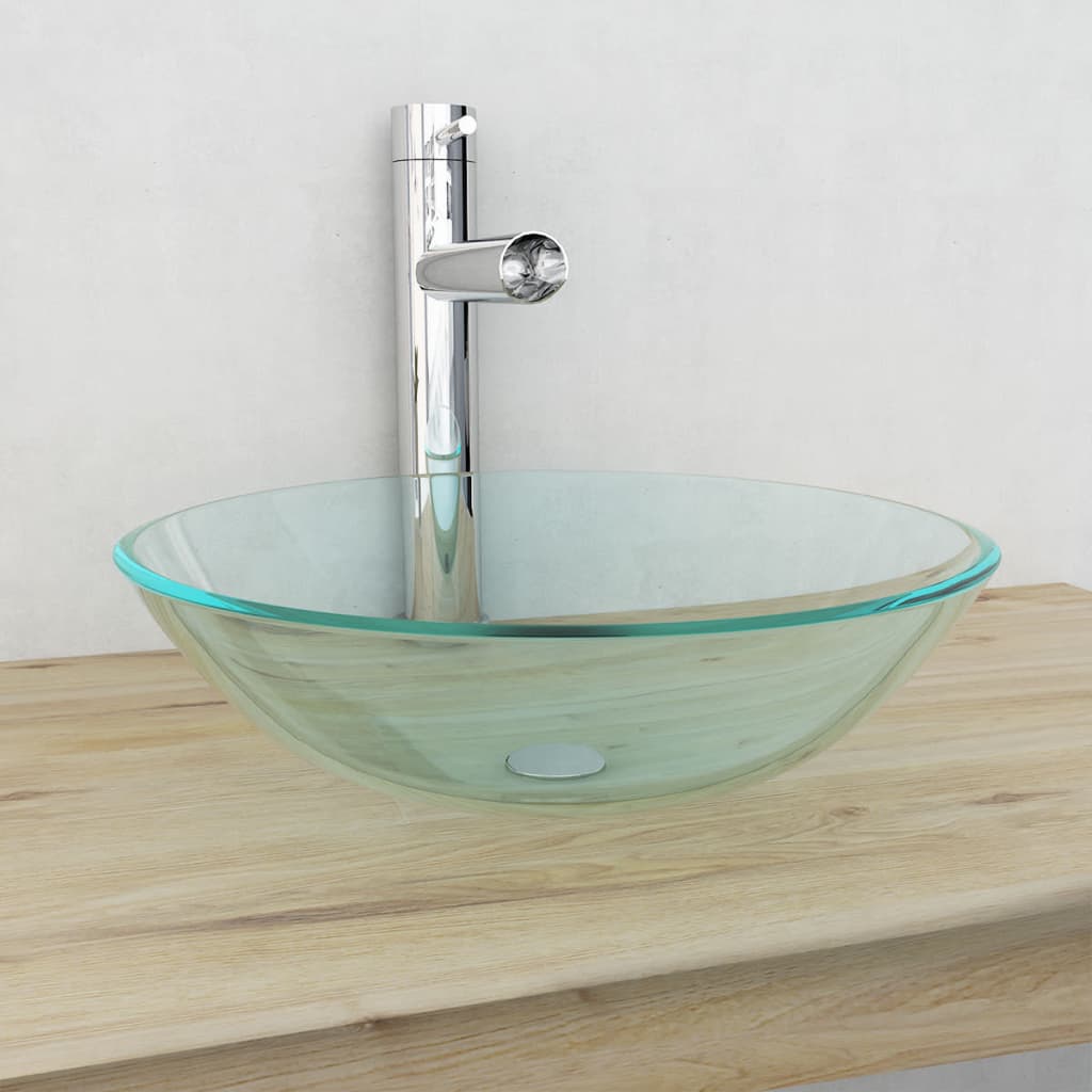 Vidaxl Wash Basin Tempered Glass 42cm Transparent Countertop Wash Basin Sink