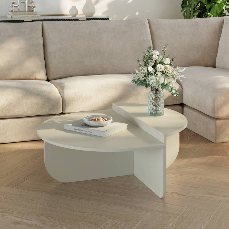 TEMU Table basse 'Tondesdaslo' avec plateau double demi-rond, 90 x 90 x 35 cm