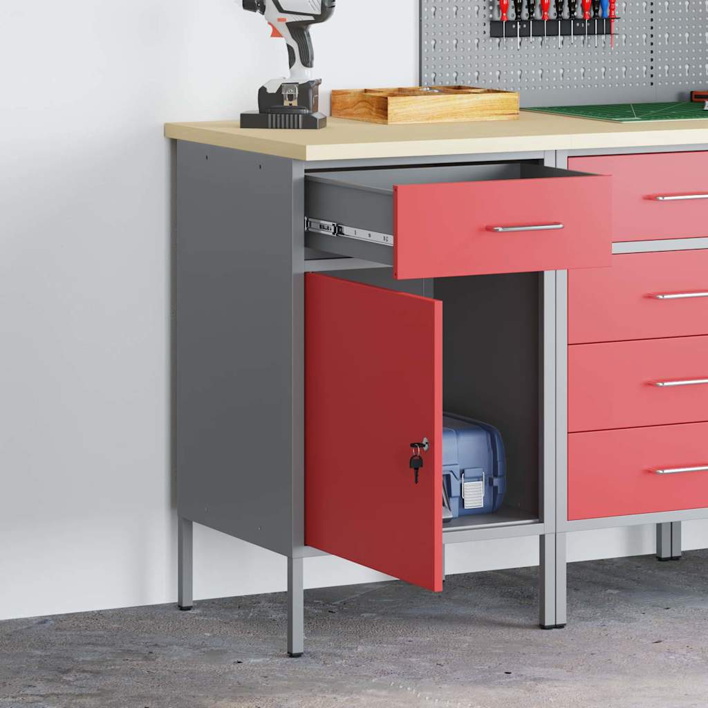 Vidaxl Workshop Cabinet Red 50x55x84 Cm Steel