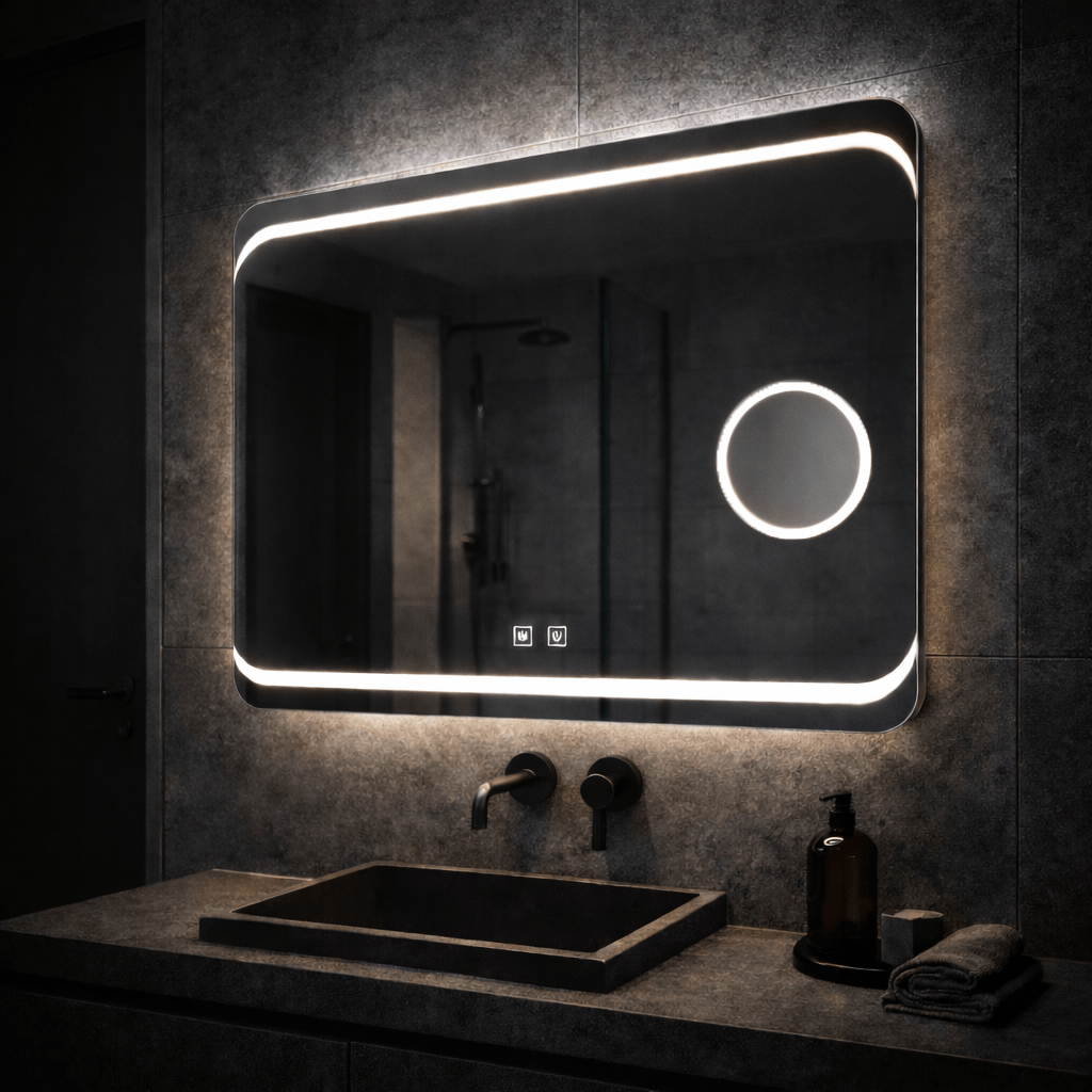 TEMU Espejo rectangular LED con garantía de 2 años, 80x60 cm, Stella Touch, antivaho, E30S/80X60