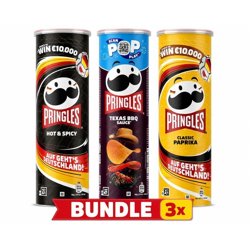 Image of Pringles Bundle Texas Bbq, Hot Spicy, Classic Paprika 3 X 185 G