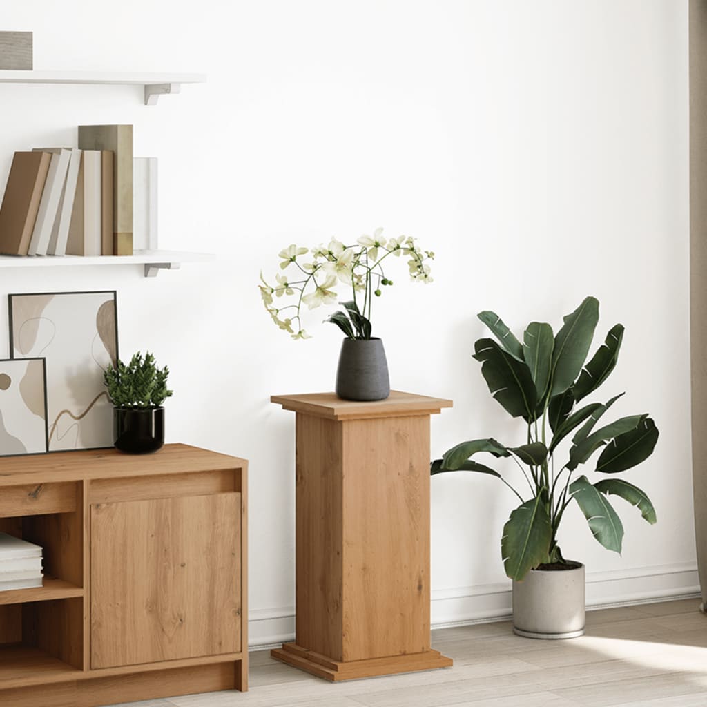 Image of Pedestal, Flower Stand With Storage Space, Decorative Column Base For Living Room, Flower Column Pedestal Base Decor, Oak Wood Material