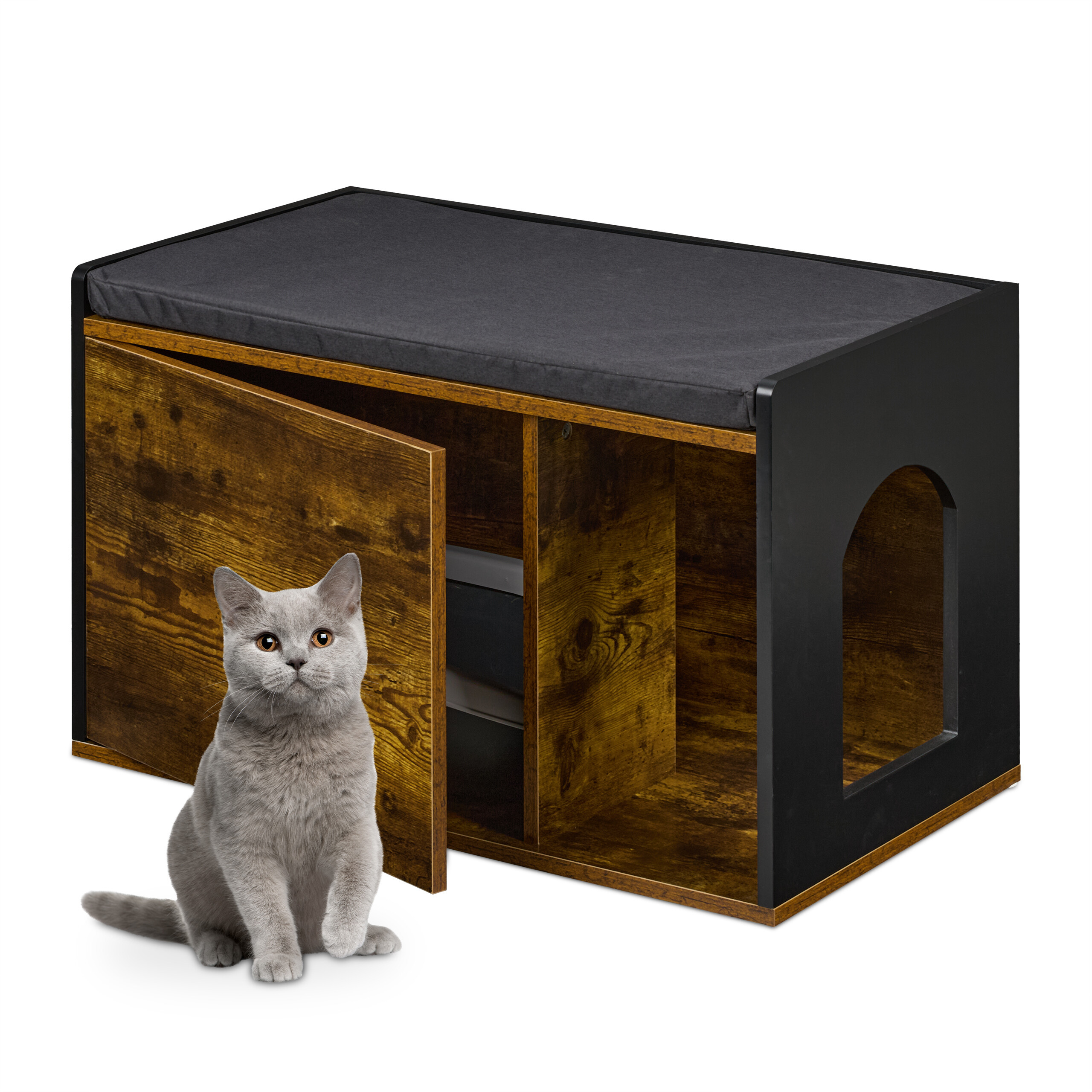 Cat Litter Cabinet In Brown/black - (w)75 X (h)45.5 X (d)43 Cm