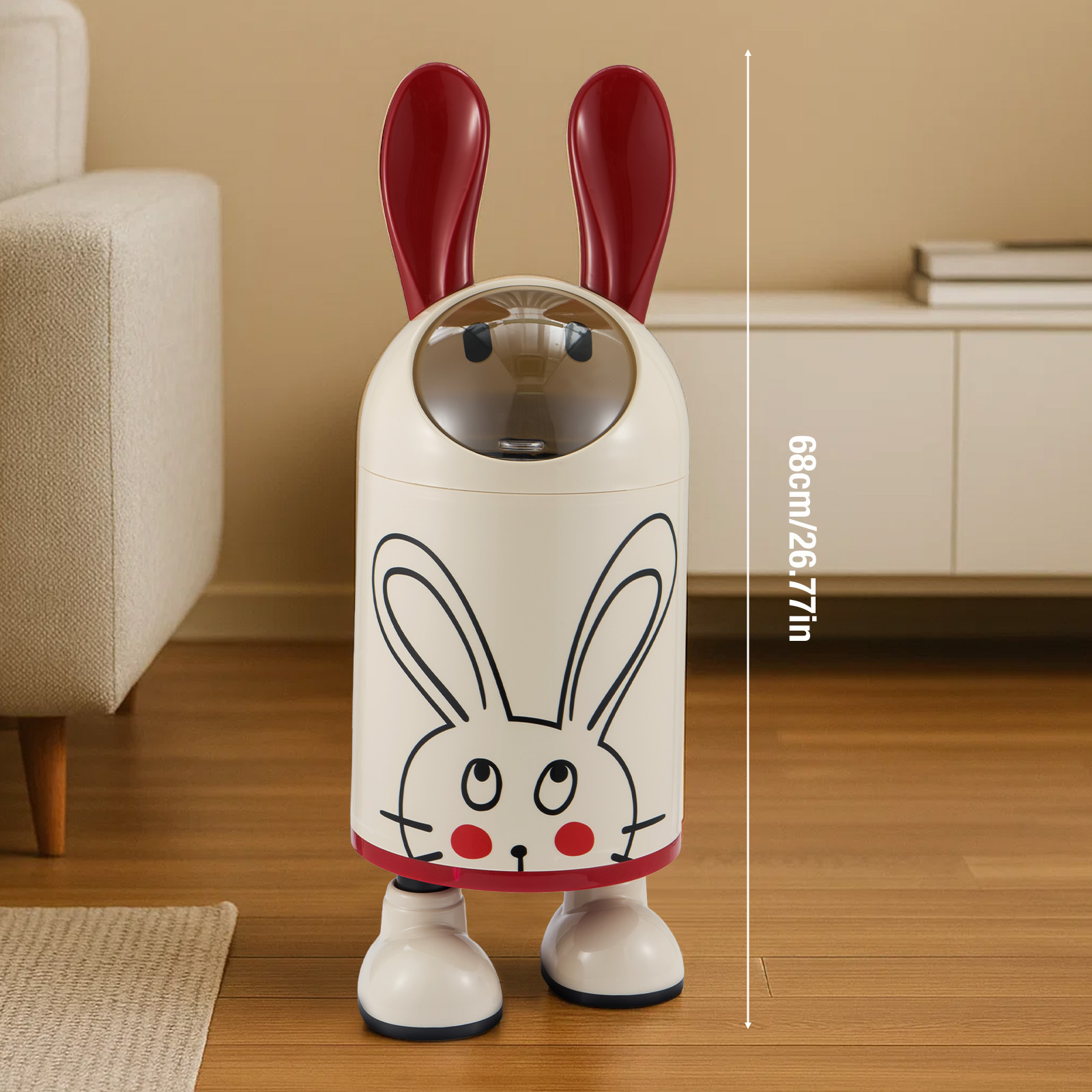 TEMU 1pc Cartoon Cute Rabbit Creative Trash Can, Home Kitchen, Bathroom, Living Room, Bedroom With Lid Cartoon Odor Sealed Trash Can, Durable And
