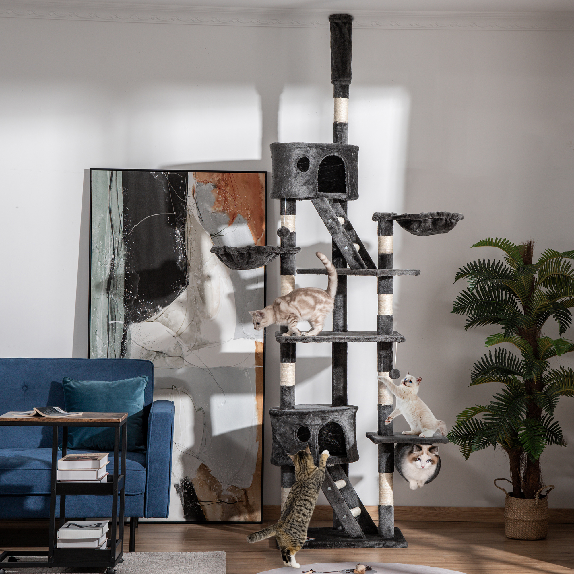 Cat Scratching Tree 240-260 Cm Ceiling-high Scratching Post Large Climbing Tree For With Sisal Rope