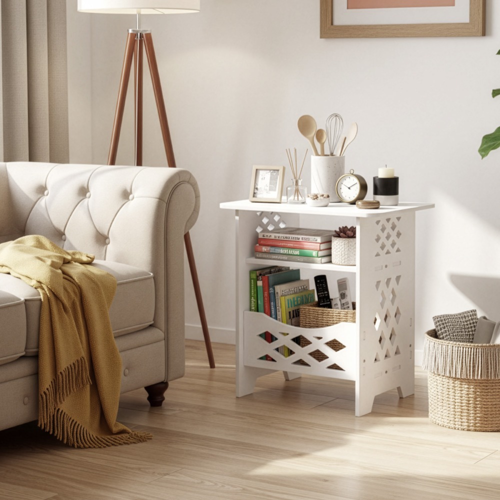 32x26x40 Cm Bedside Table - - Bedside Table With Shelves And Storage Space, Perfect For Small Bedrooms, With Dimensions.