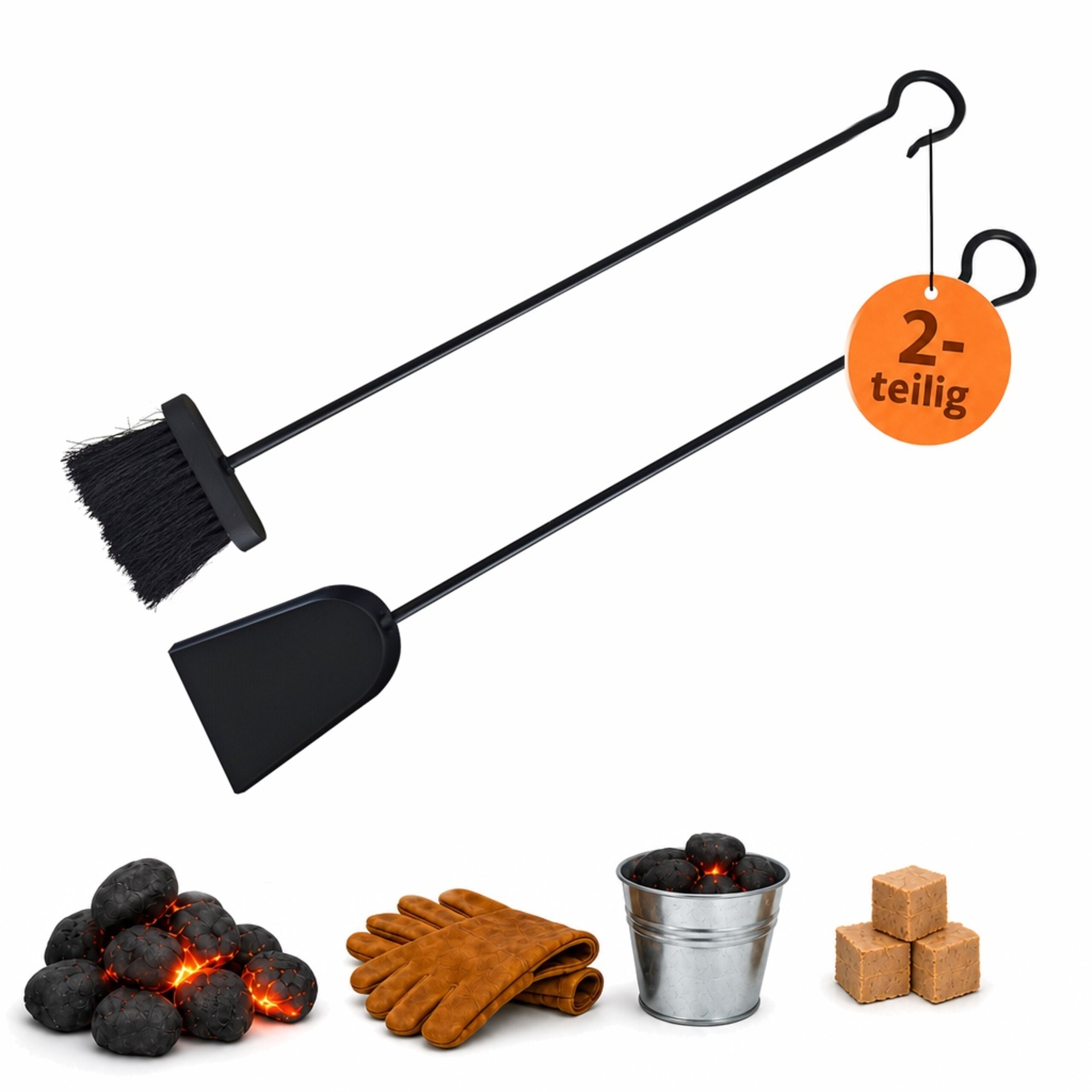 TEMU Chimney Cleaning Set, Wrought Iron, 2pcs, Ash Bucket And Ash Shovel, 76 Cm Long Handles, Black, Fire-resistant Oven Utensils With Curved Hanging