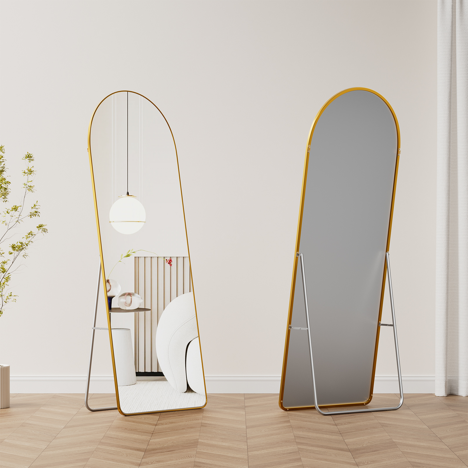 TEMU Arched Full-length Wall-mounted Mirror, Gold Aluminium Frame With Sturdy Metal Bracket, Suitable For Wall-mounting Or Freestanding Use, 165 X 60