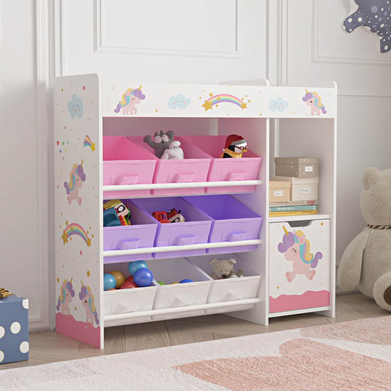 Children's Shelf 'søndreland' With 1 Cabinet Door And 9 Folding Boxes, 80 X 90 X 30 Cm