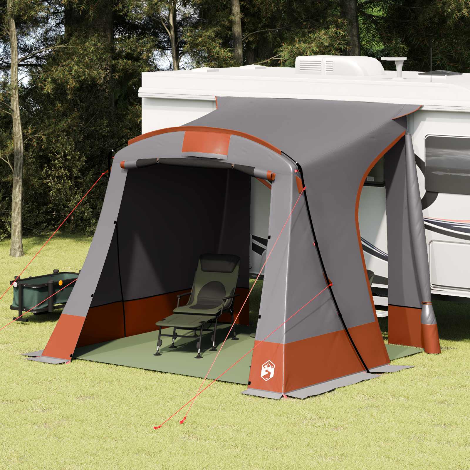 Image of Canopy Tent For 285 X 255 X 245 Cm People, Grey And Orange, Garden And Terrace, , Material, Outdoor Roof, Family Tent, Camping, Event