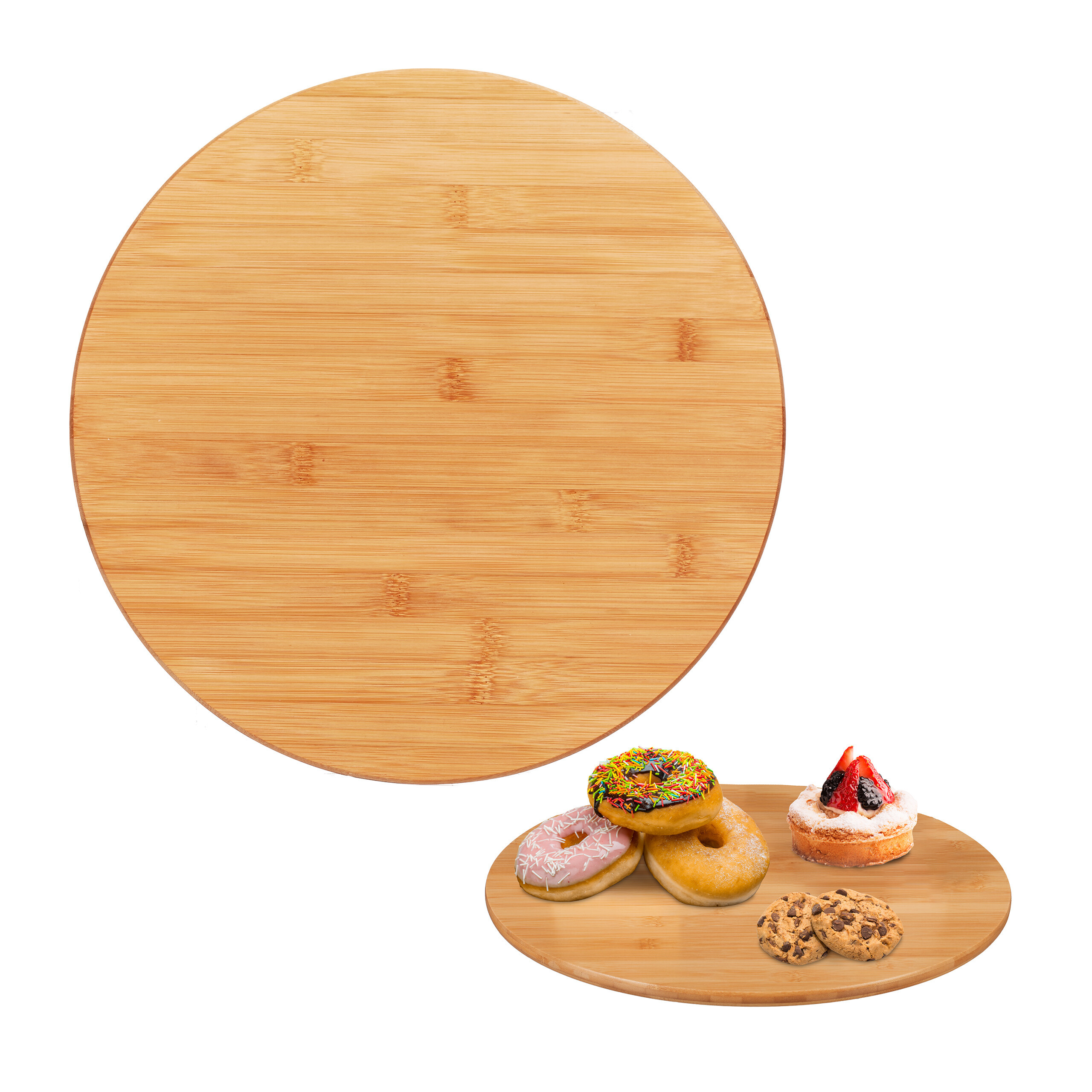 TEMU Plateau tournant 360°, bambou, rond, ø 40 cm, hauteur 3.5 cm, veinage naturel, patins antidérapants, pour fromage, confiture, pâtisseries,