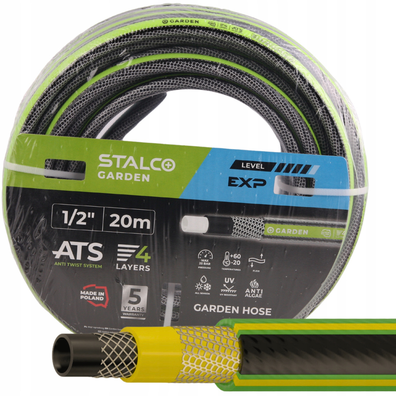 Image of Garden Hose 1 2 Inch 20 M 4 Layers Reinforced Against Twisting And Bending Ats Strong 25 Bar Uv Anti-algae Elastic For Watering Garden Plots Polish Producer