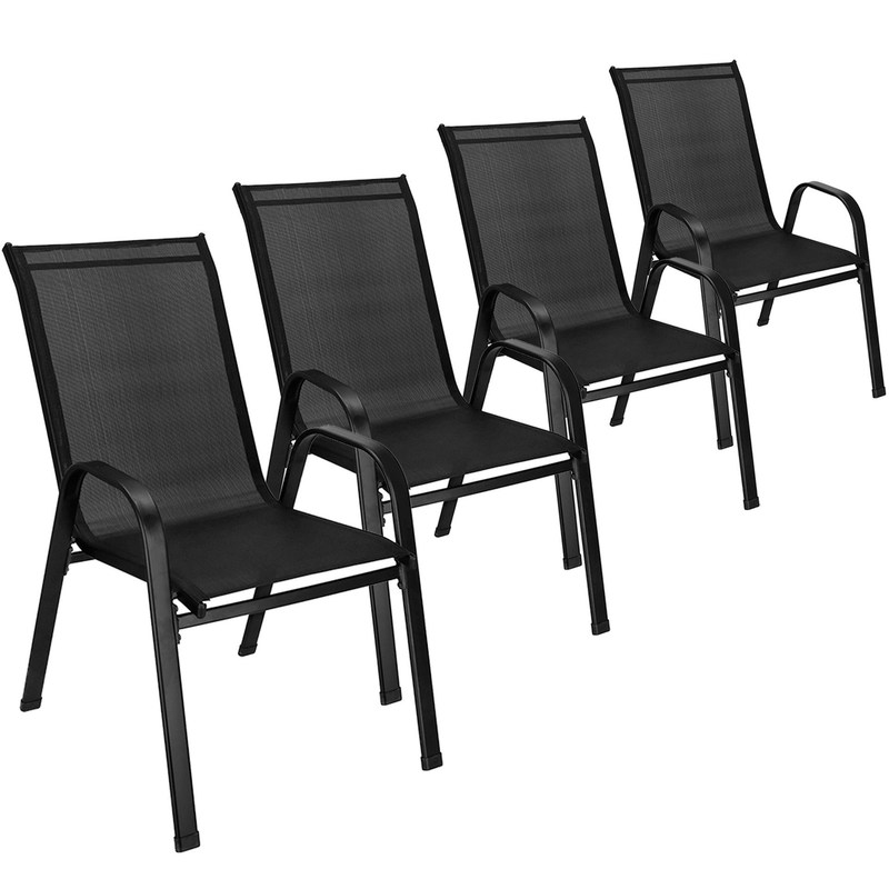 TEMU Ensemble de 4 chaises de jardin Springos noires, métal avec textilène, chaises de terrasse et de balcon en acier thermolaqué, de charge jusqu'à