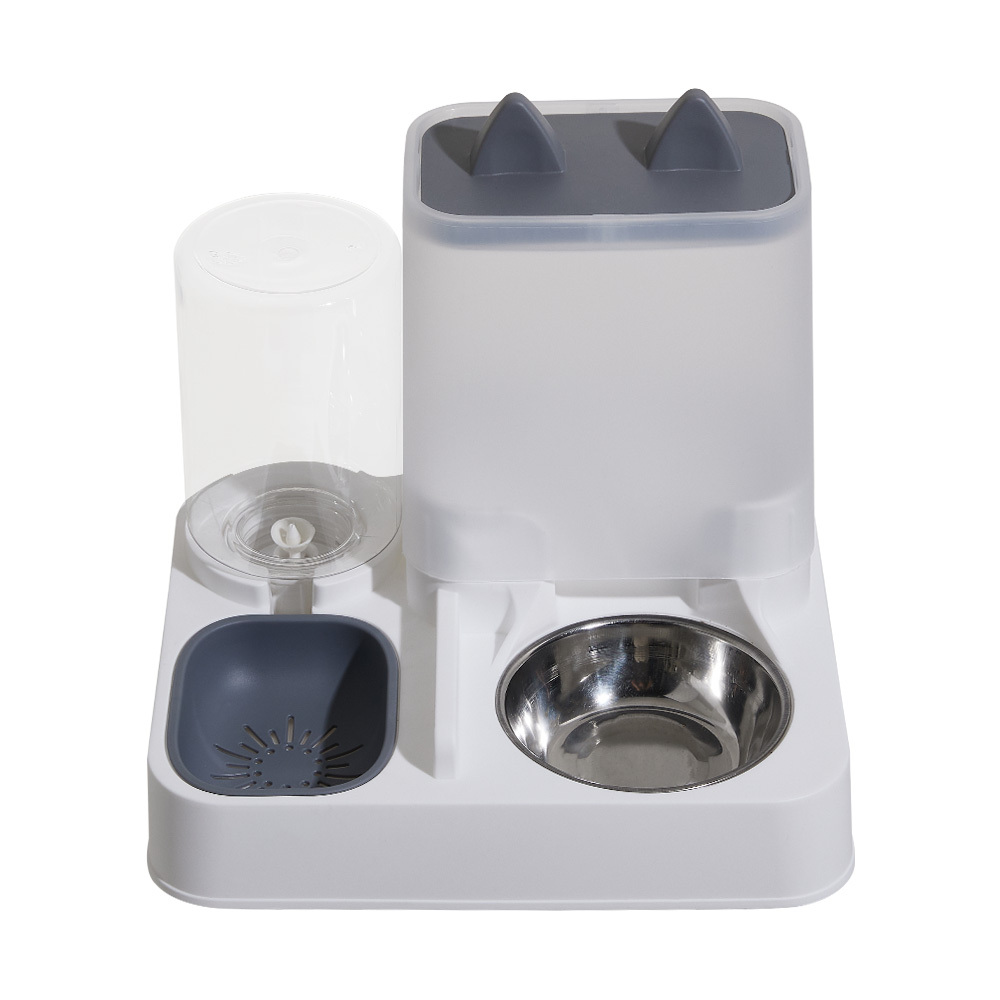 2-In-1 Cat Drinking Station Pet Feeder Cat Water and Food Dispenser Cat Feeding Bowls Double Dog Food Bowl Non-Slip Pet Bowl Gray 29x24x26cm