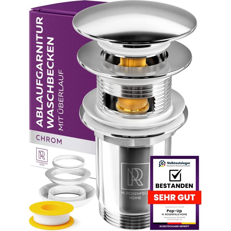 Image of Sink Drain Assembly Pop Up With Overflow + Pipe Siphon 1 1/4 Inch – Brass Siphon Set With Odor Trap, Universal Drain Assembly For Sink & – M. Rosenfeld Home