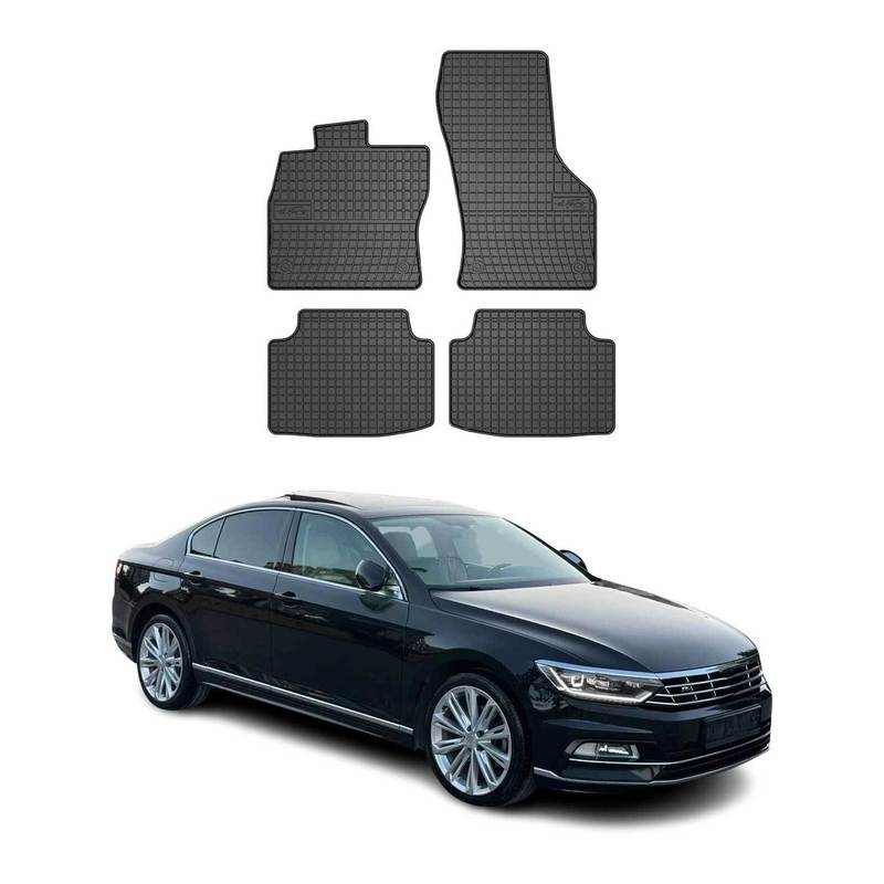 Rubber Car Floor Mats For Vw B8 2015-2023, Black Rubber, 4-piece Set