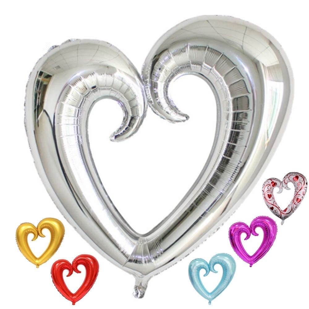 Diwuli Xxl Silvery Heart Balloon - Heart Air Balloon Decoration, Set With Balloon, Inflating Rod, Balloon Ribbon & Multilingual Card