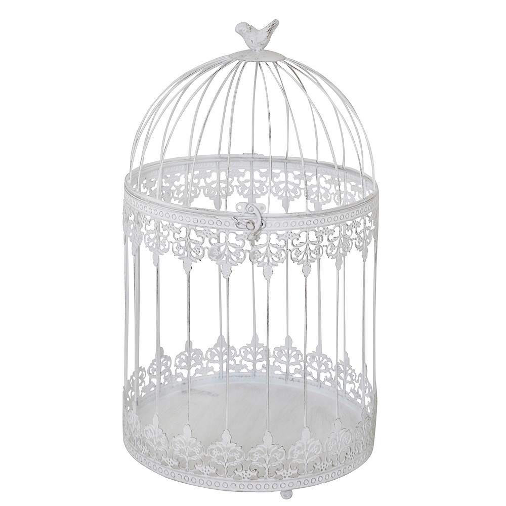 Large Decorative Bird Cage Frida White Shabby Chic Cage With Ornament Country House Style 45cm