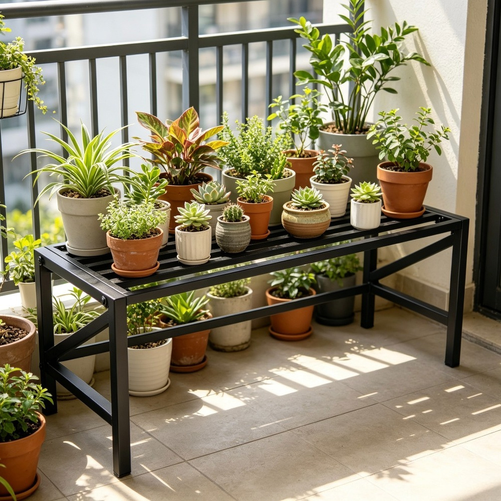TEMU 1pc Modern Minimalist Metal Narrow Flower Stand, Single-layer Floor-standing Narrow Windowsill And Widened Balcony Long Flower Pot Rack, Plant