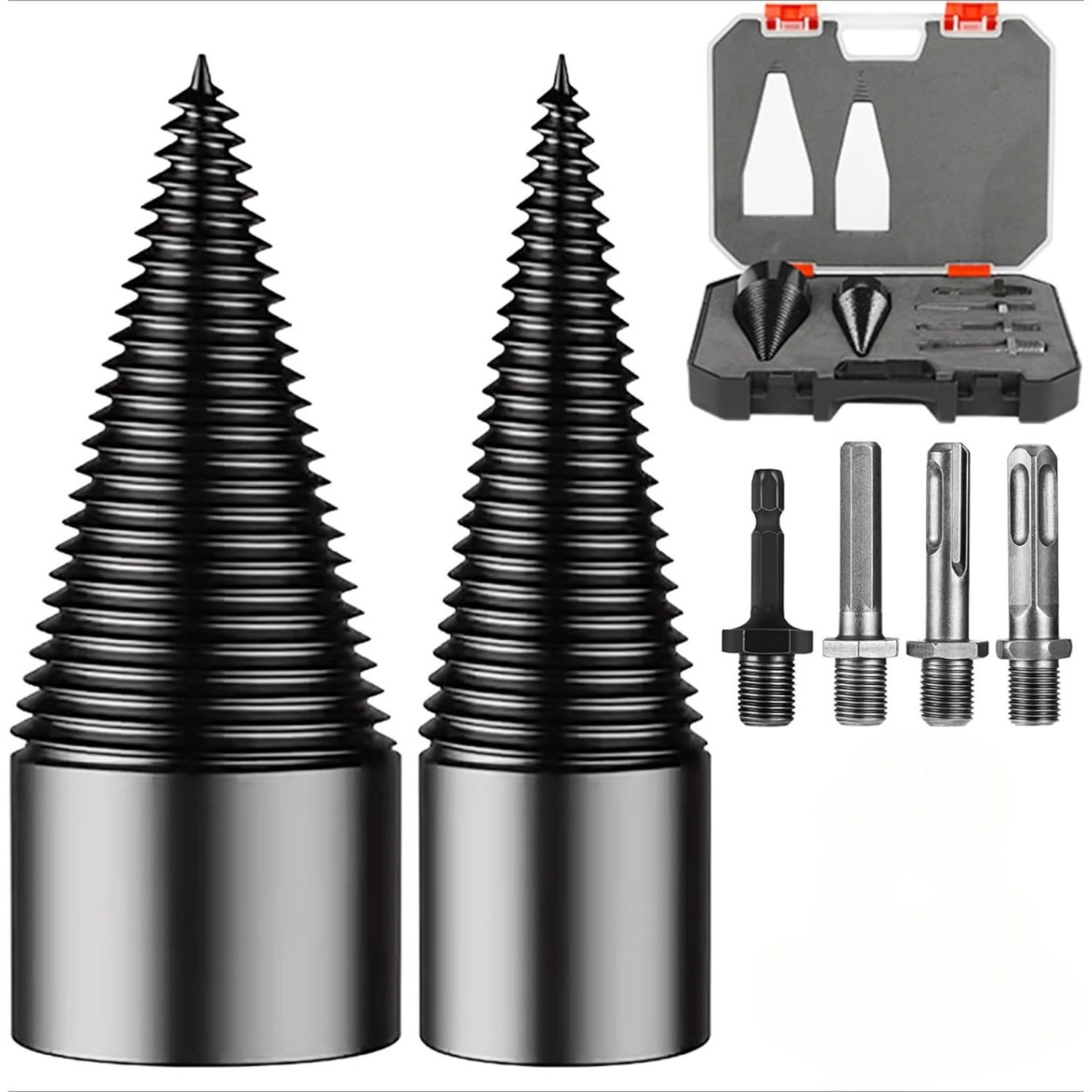 E-shop Bohrkegel Holzspalter 32+42mm Holzspalter Schraube Kegel Spaltholzkegel Holzspalterbohrer Brennholz Kegelbohrer Set mit 4 Bohrgriffe für