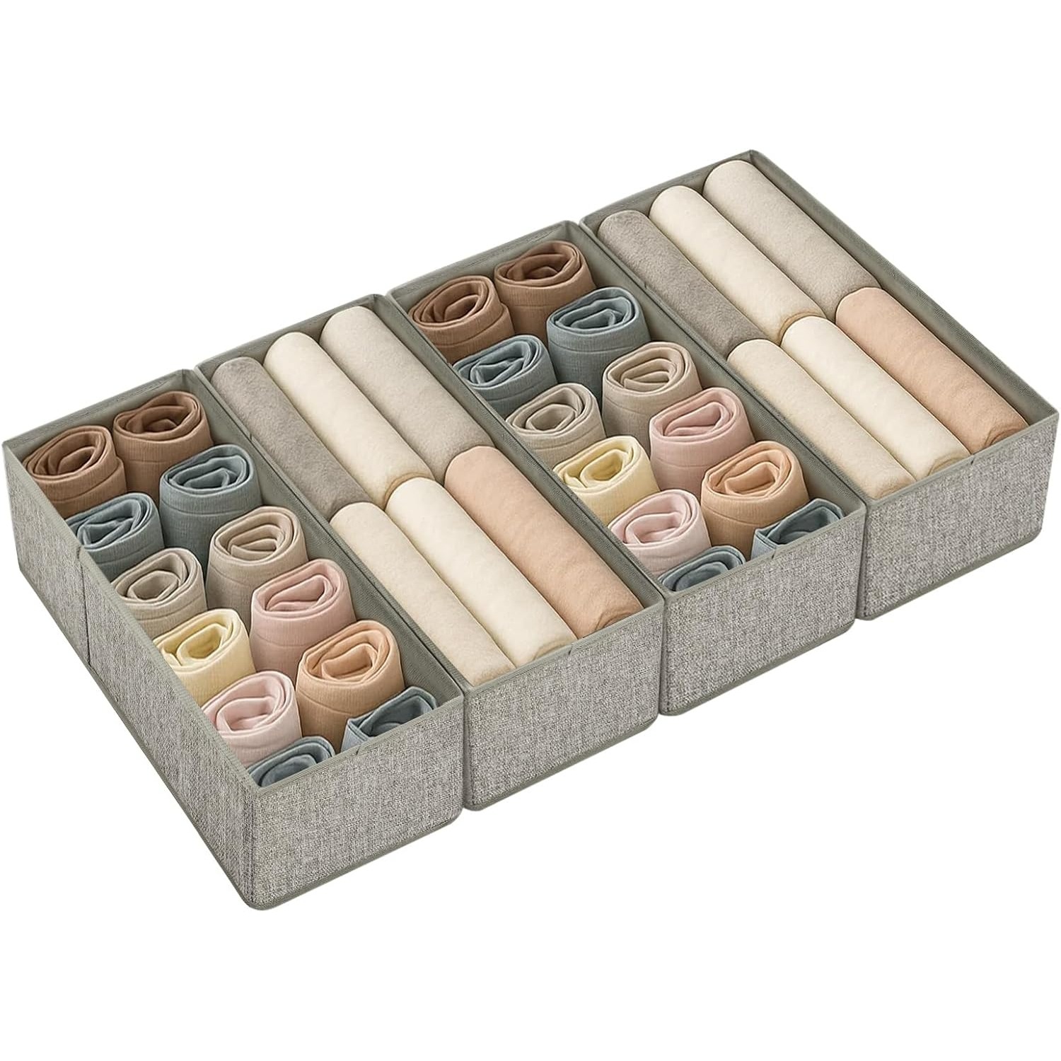 TEMU Ensemble de 4 Organisateurs de Tiroirs en Tissu Pliables avec Poignées – Boîtes de Rangement pour Vêtements, Sous-vêtements, Chaussettes &