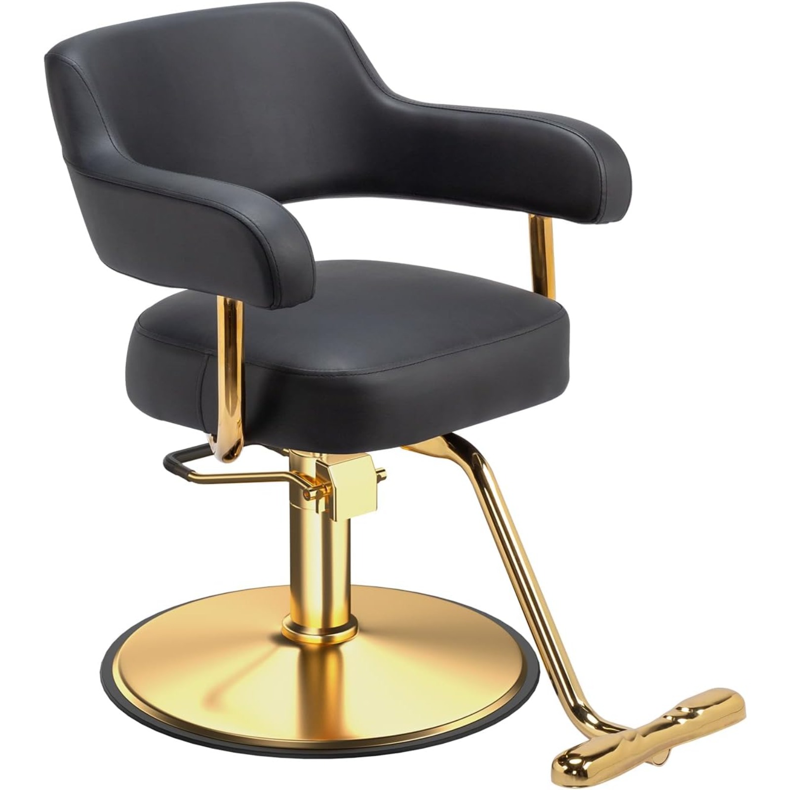 Image of Bonnlo Height-adjustable Barber Chair 83-98 Cm, & 150 Kg Weight Capacity, Hairdressing Chair With Footrest, Pvc Leather Barber Chair In Black & Gold, 49 X 48 X 98 Cm