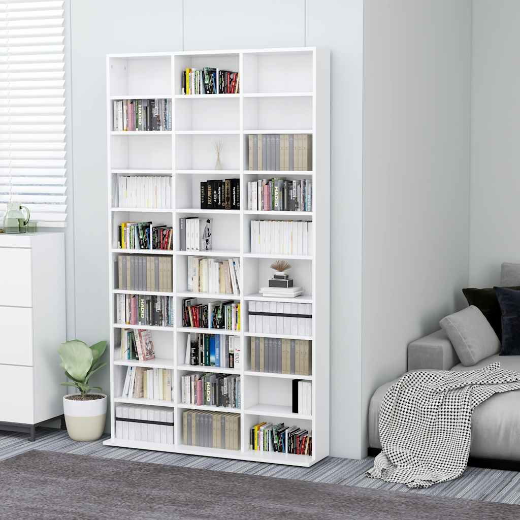 Image of Cd Shelf Wall Shelf Bookshelf Cabinet Cd Dvd Storage Media Shelf Freestanding Shelf Bookcase White 102x23x177.5cm Wood Material