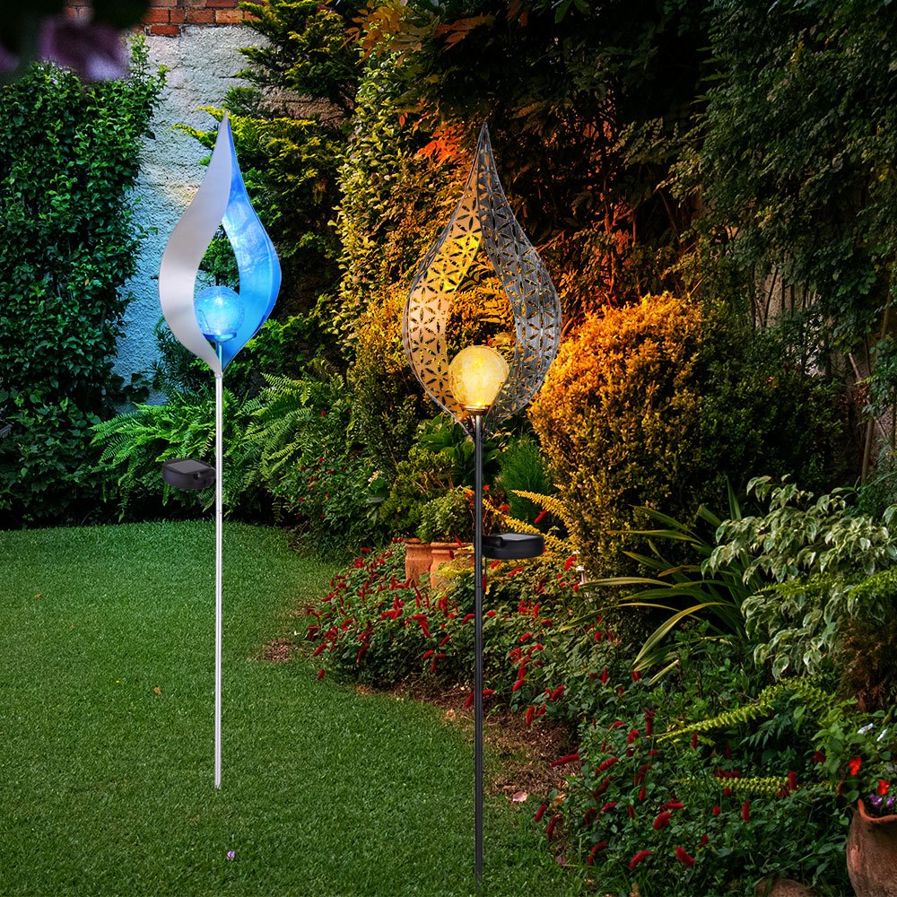 Solar Flame Lamp Garden Solar Stick For Outdoor Solar Garden Decoration For Outdoor, With Ground Spike And Light Effect In Yellow And Blue, 1x Led, Cm, 2pcs Set
