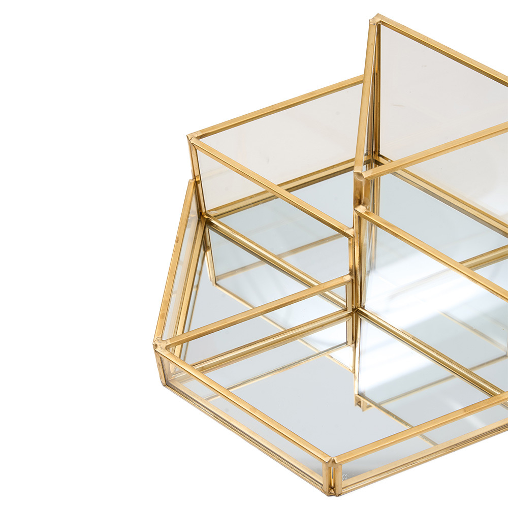 5-Compartment Vintage Style Brush Organizer with Mirror Base