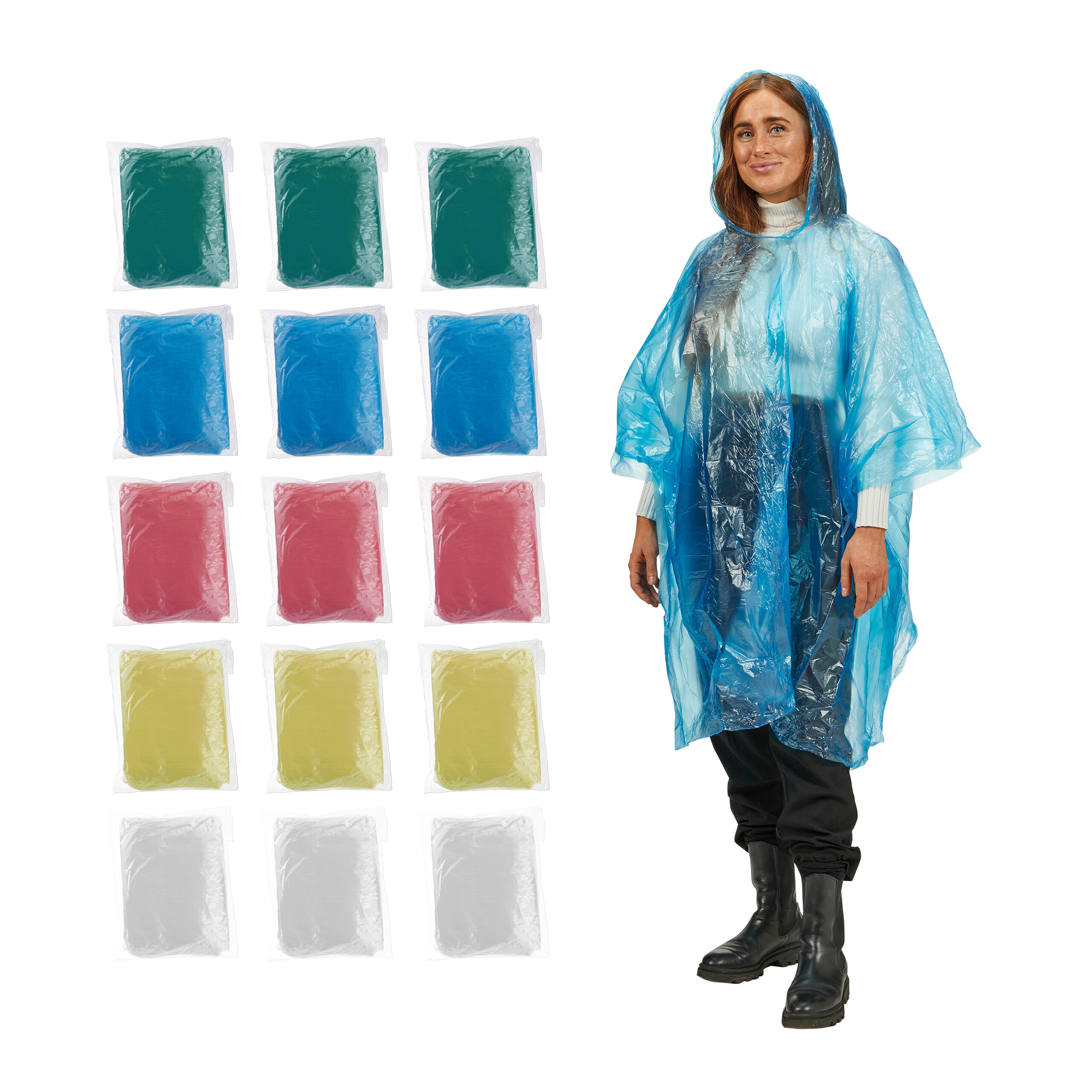 15 X Disposable Rain Ponchos In Assorted Colors