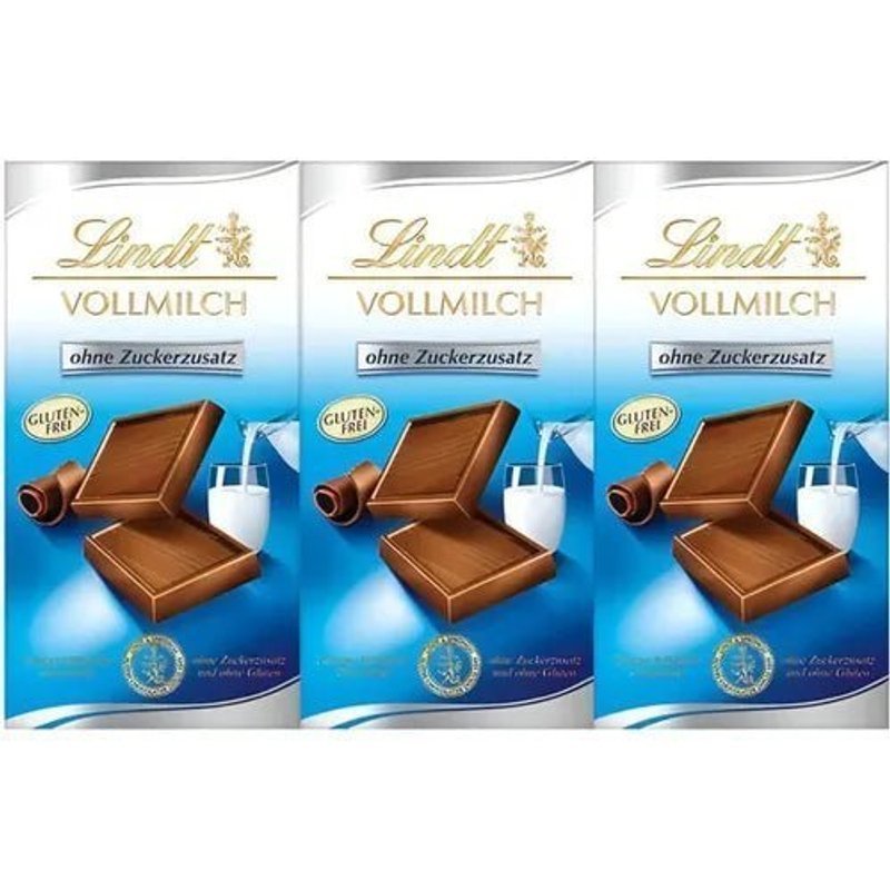 Image of Lindt Finest Whole Milk Chocolate Without Sugar-free And Gluten-free 3x 100g