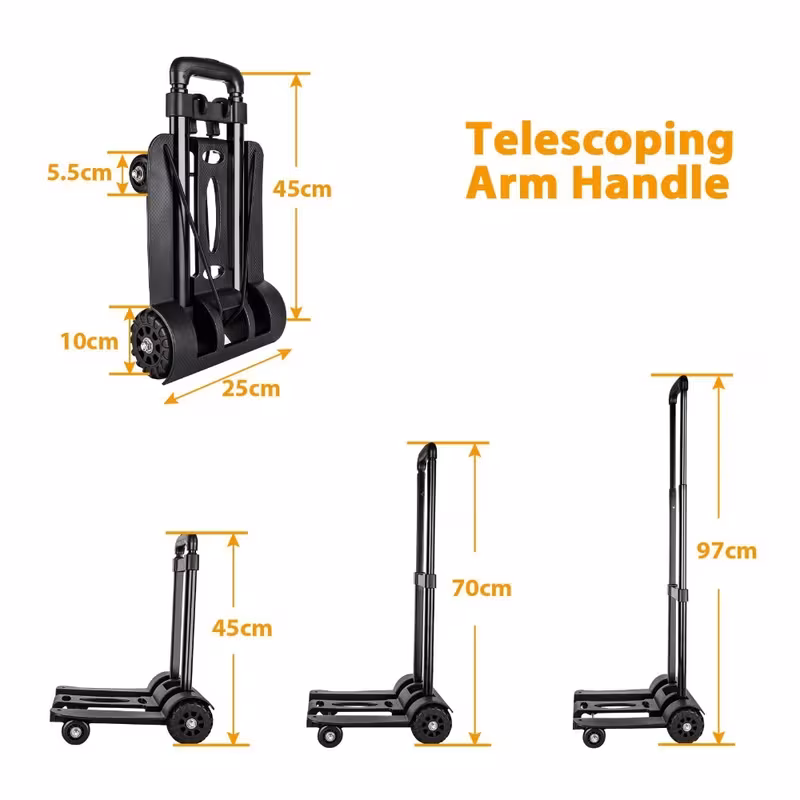 folding hand truck 75kg 4 wheel luggage sack trolley lightweight alloy with 2 elastic ropes for shopping details 2
